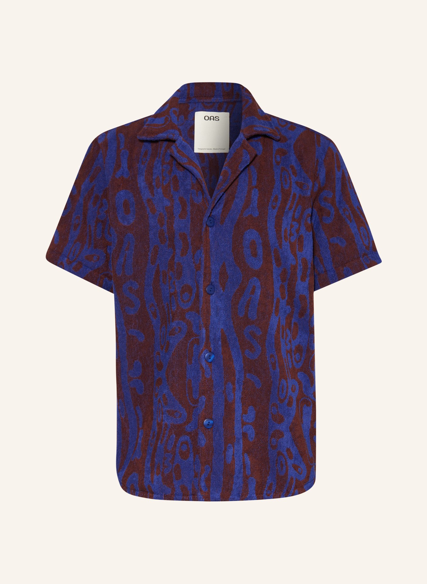 OAS Resort shirt THENARDS JIGGLE comfort fit in terry cloth, Color: DARK BLUE/ BROWN (Image 1)