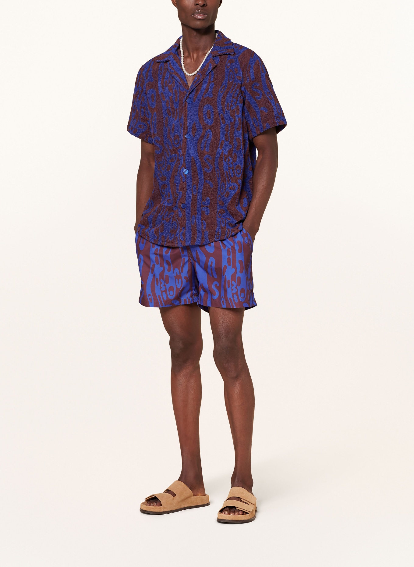 OAS Resort shirt THENARDS JIGGLE comfort fit in terry cloth, Color: DARK BLUE/ BROWN (Image 2)