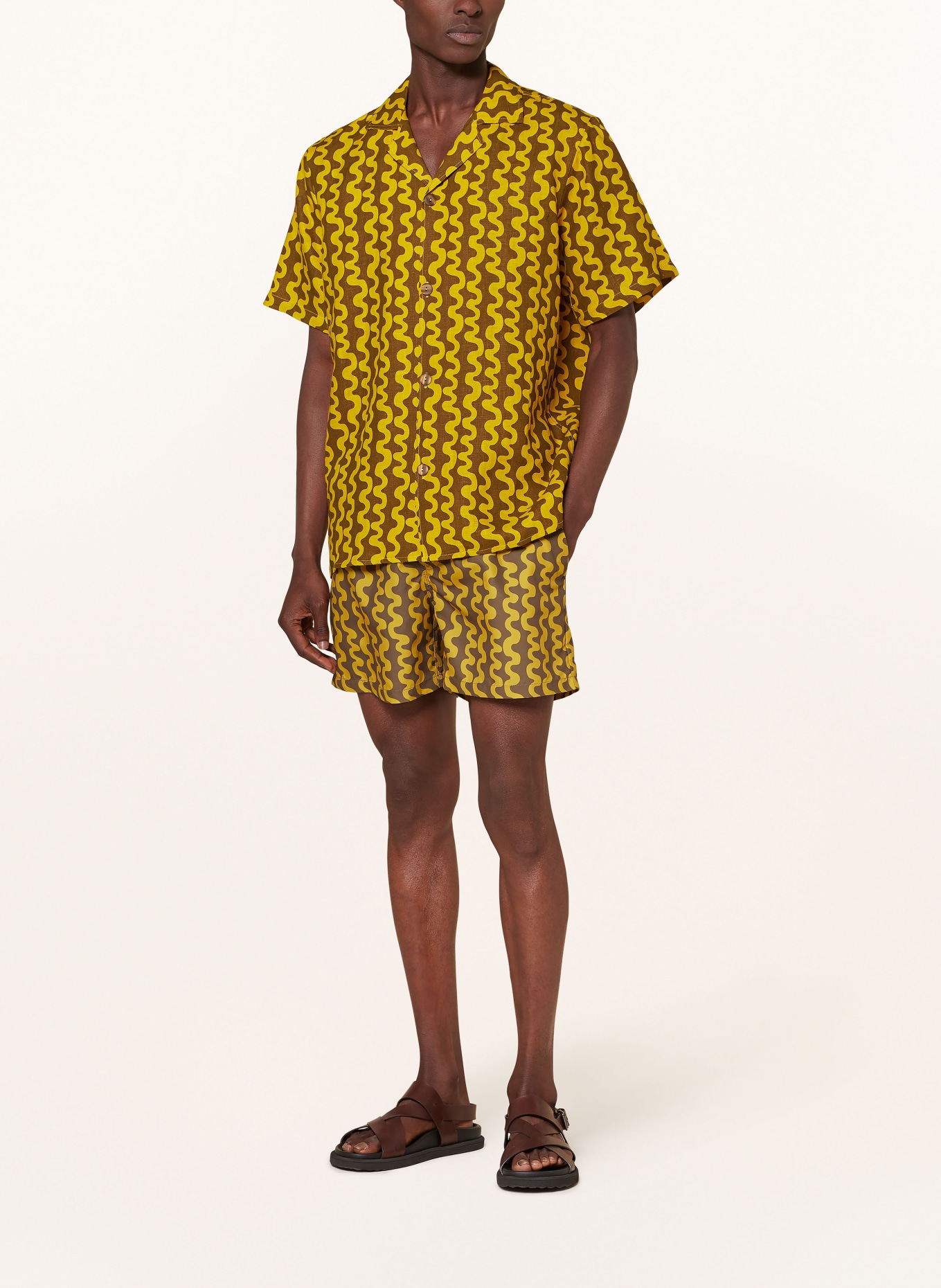 OAS Resort shirt TWINE comfort fit in linen, Color: YELLOW/ BROWN (Image 2)