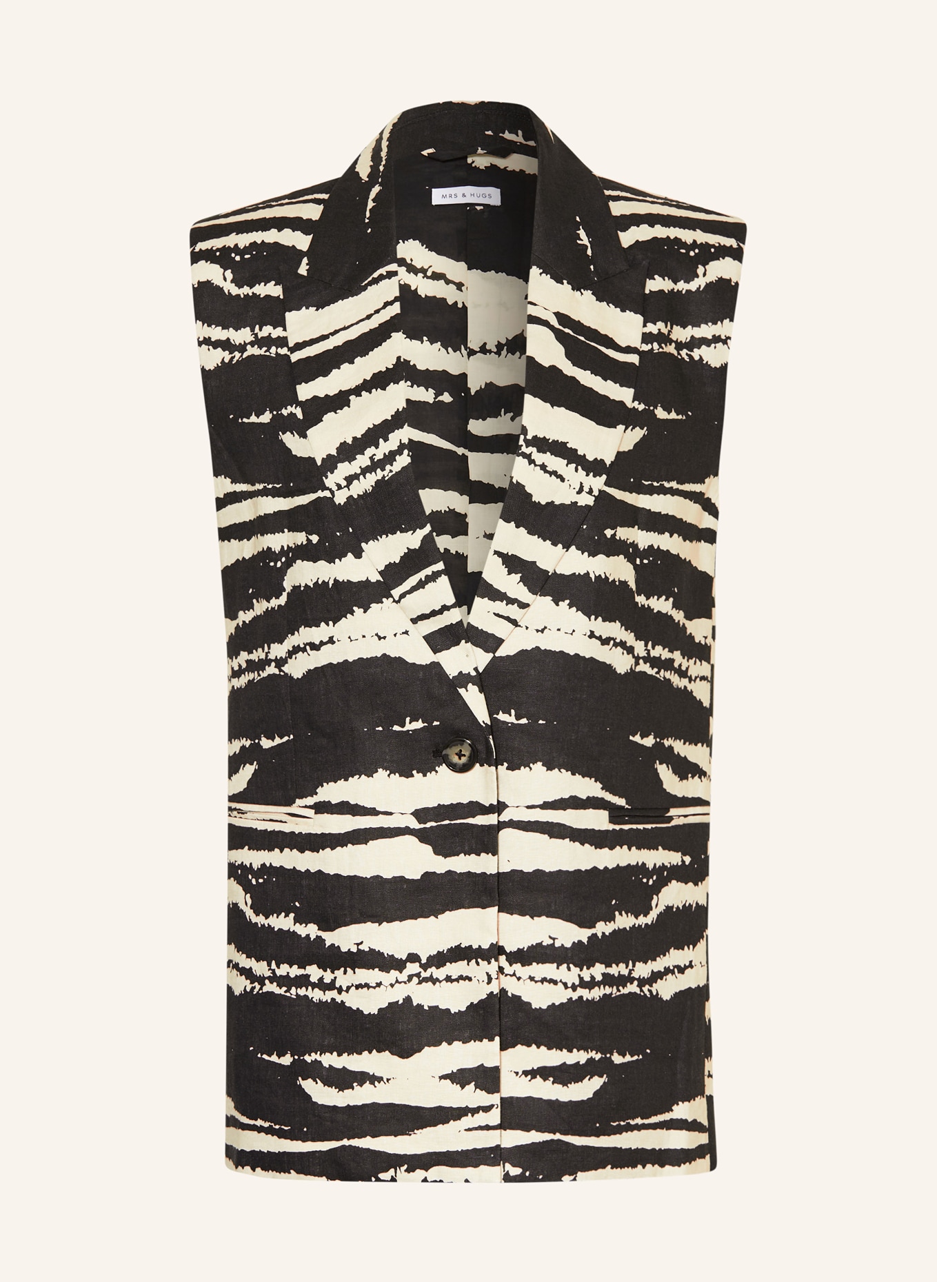 MRS & HUGS Blazer vest made of linen, Color: BLACK/ CREAM (Image 1)
