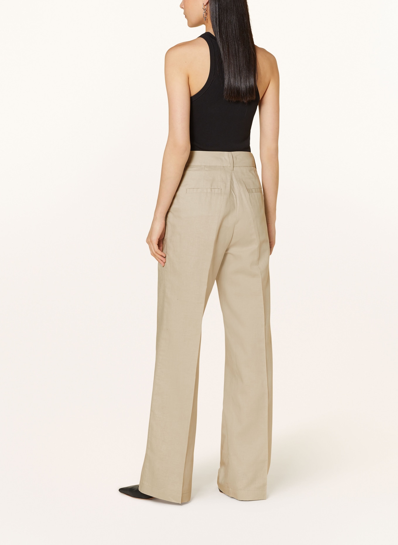 MRS & HUGS Wide leg trousers with linen, Color: BEIGE (Image 3)