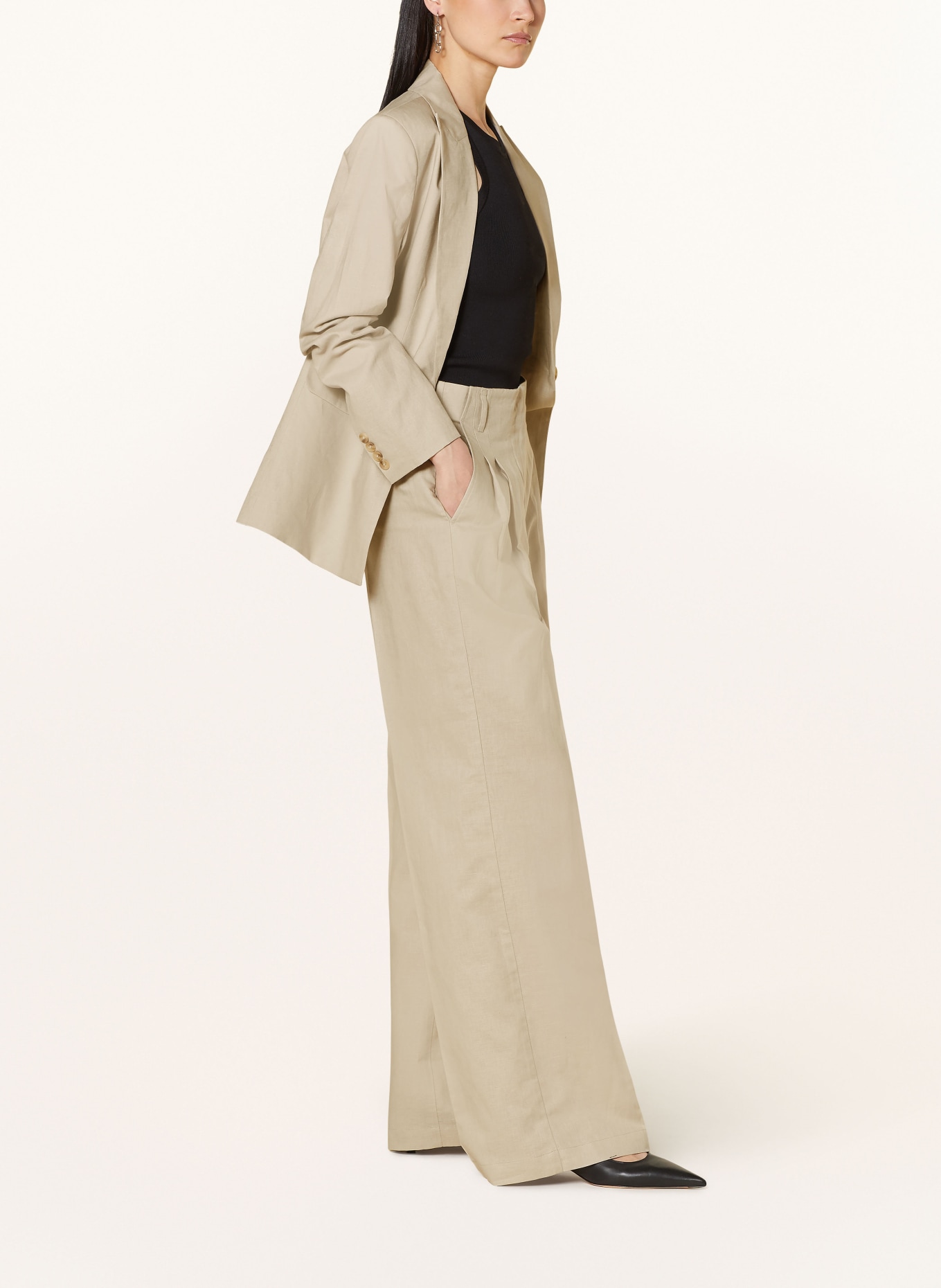 MRS & HUGS Wide leg trousers with linen, Color: BEIGE (Image 4)