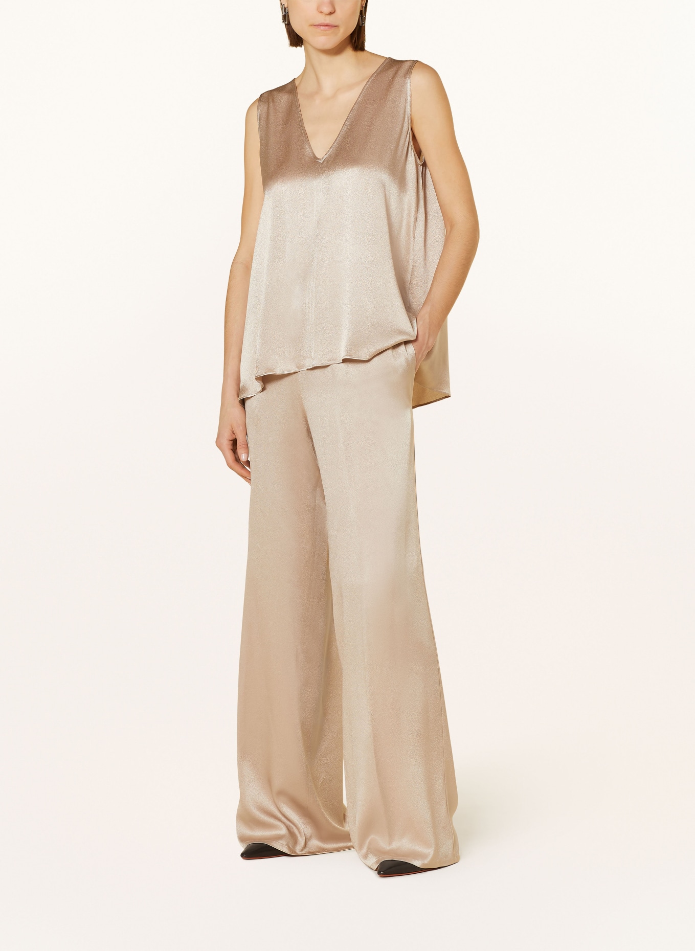 ANTONELLI firenze Wide leg trousers TALIA with silk, Color: TAUPE (Image 2)