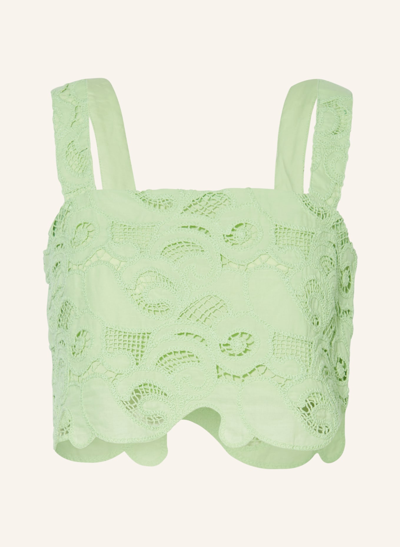 MRS & HUGS Cropped top with crochet lace, Color: LIGHT GREEN (Image 1)