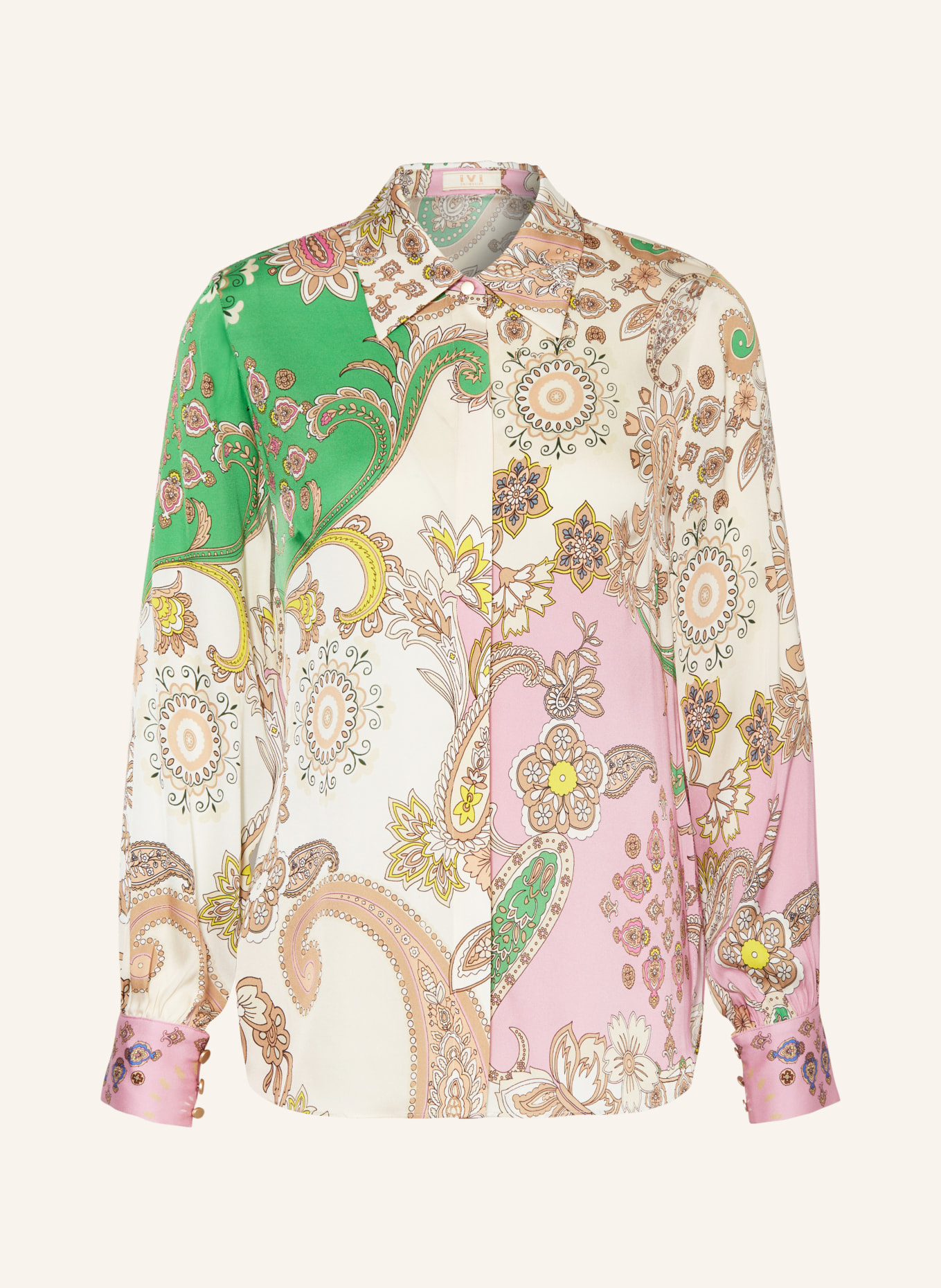 IVI collection Silk blouse, Color: CREAM/ GREEN/ PINK (Image 1)