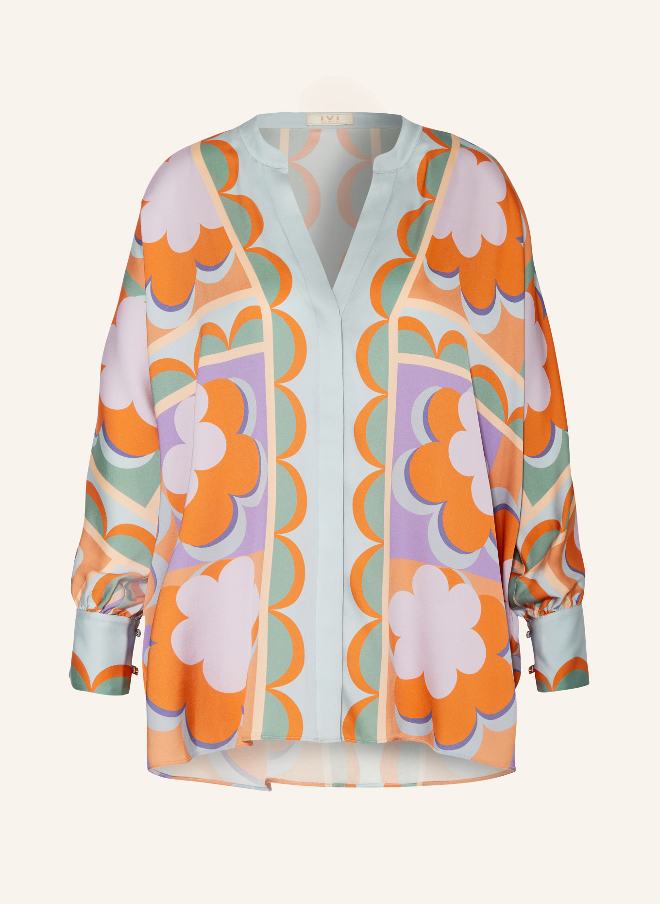 IVI collection Oversized silk blouse, Color: LIGHT BLUE/ ORANGE/ LIGHT PURPLE (Image 1)