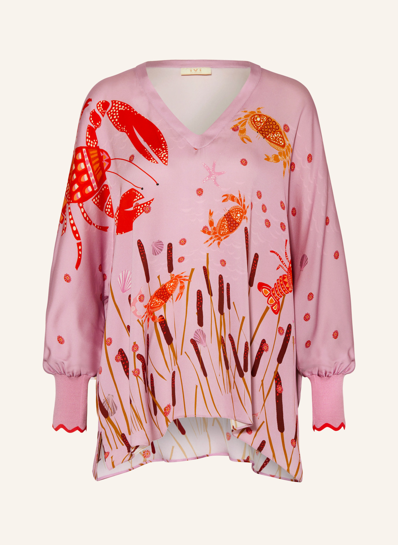 IVI collection Oversized shirt blouse made of silk, Color: PINK/ RED (Image 1)