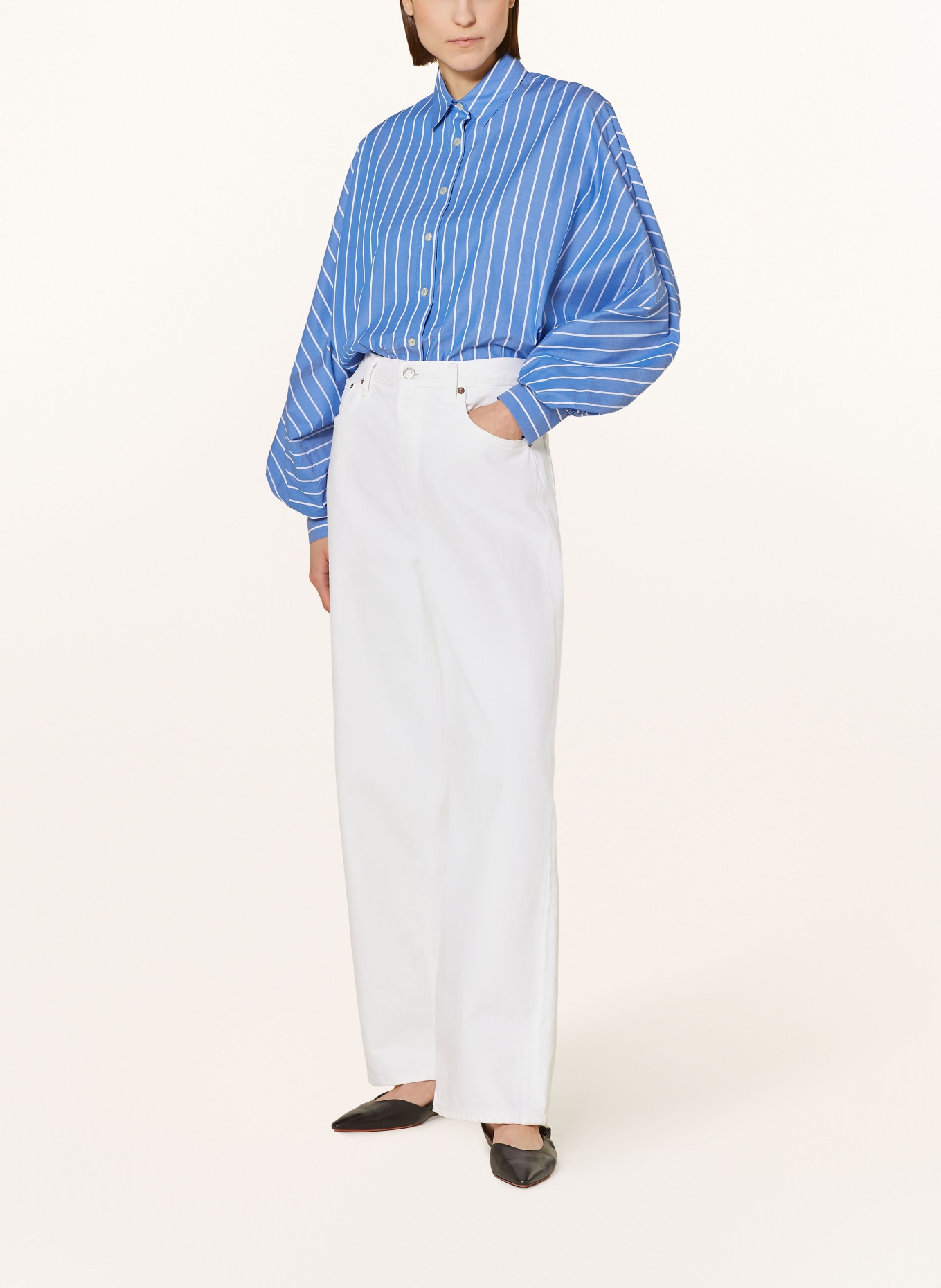 SoSUE Bluza oversized ANTONIA z błyszczącą przędzą, Kolor: NIEBIESKI/ BIAŁY (Obrazek 2)