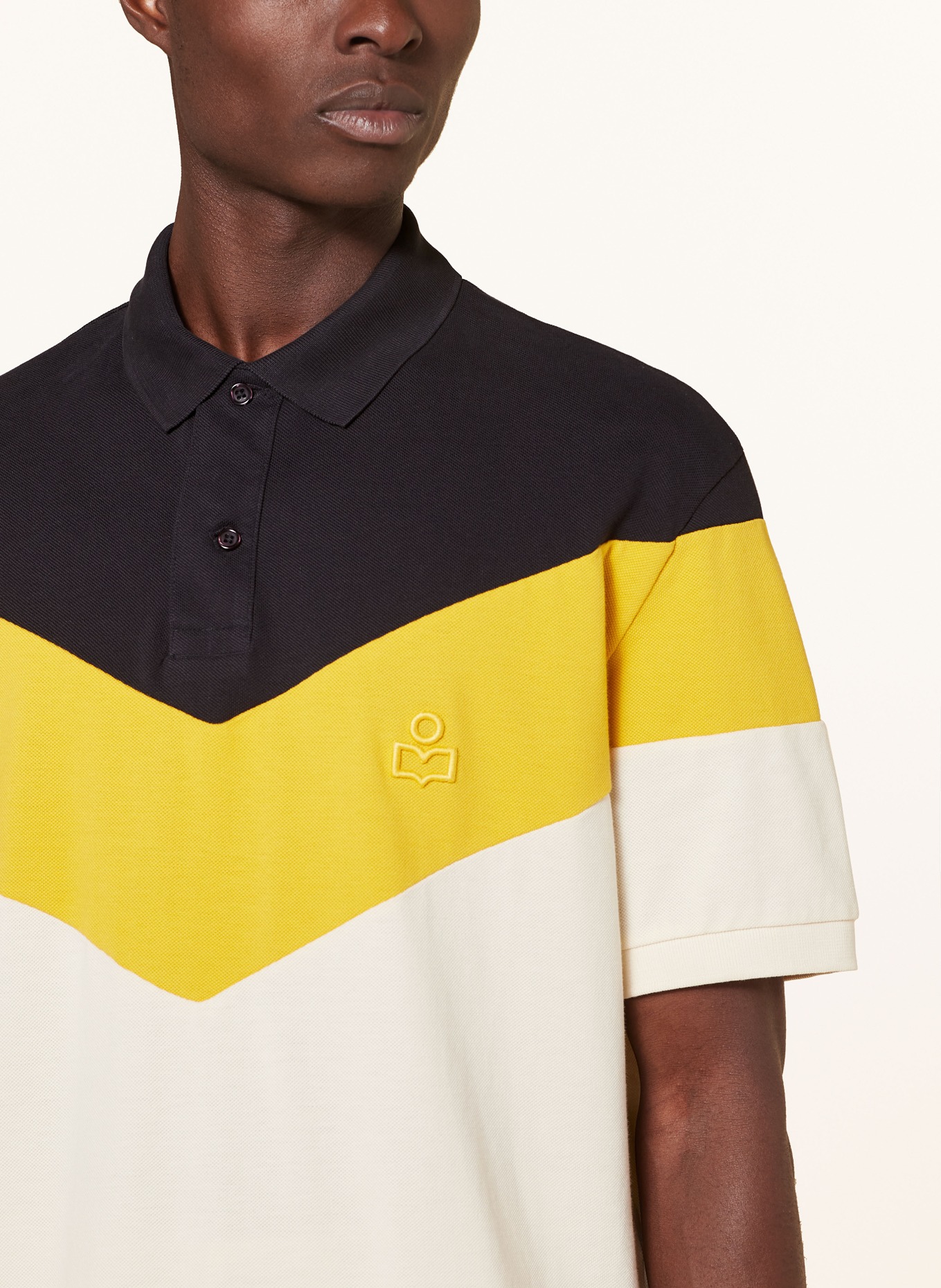 ISABEL MARANT Piqué-Poloshirt ANTON-GB Comfort Fit, Farbe: DUNKELBLAU/ GELB/ CREME (Bild 4)