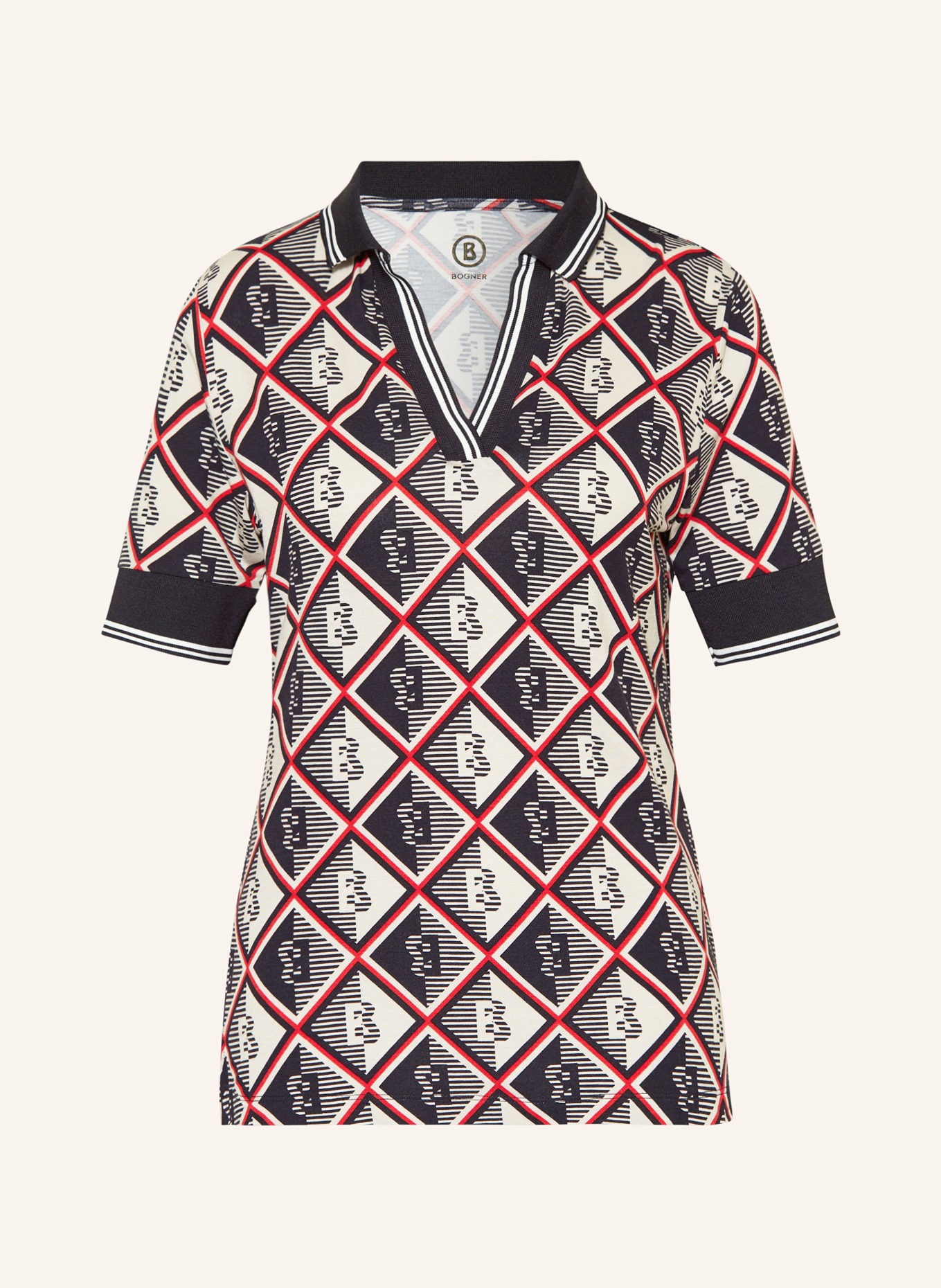 BOGNER Jersey polo shirt ELONIE, Color: BLACK/ BEIGE/ RED (Image 1)