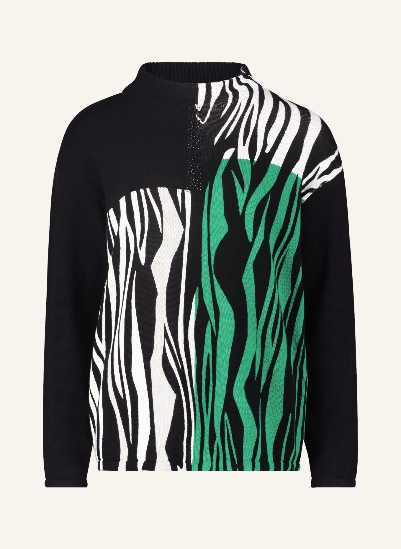 Betty Barclay Sweater with decorative gems, Color: BLACK/ WHITE/ GREEN (Image 1)