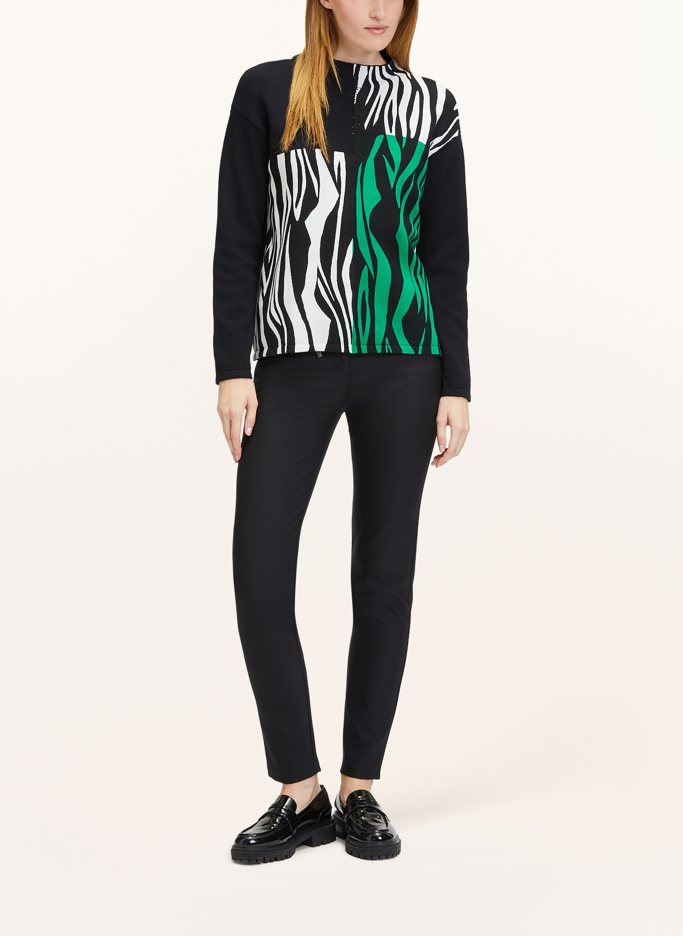 Betty Barclay Sweater with decorative gems, Color: BLACK/ WHITE/ GREEN (Image 2)