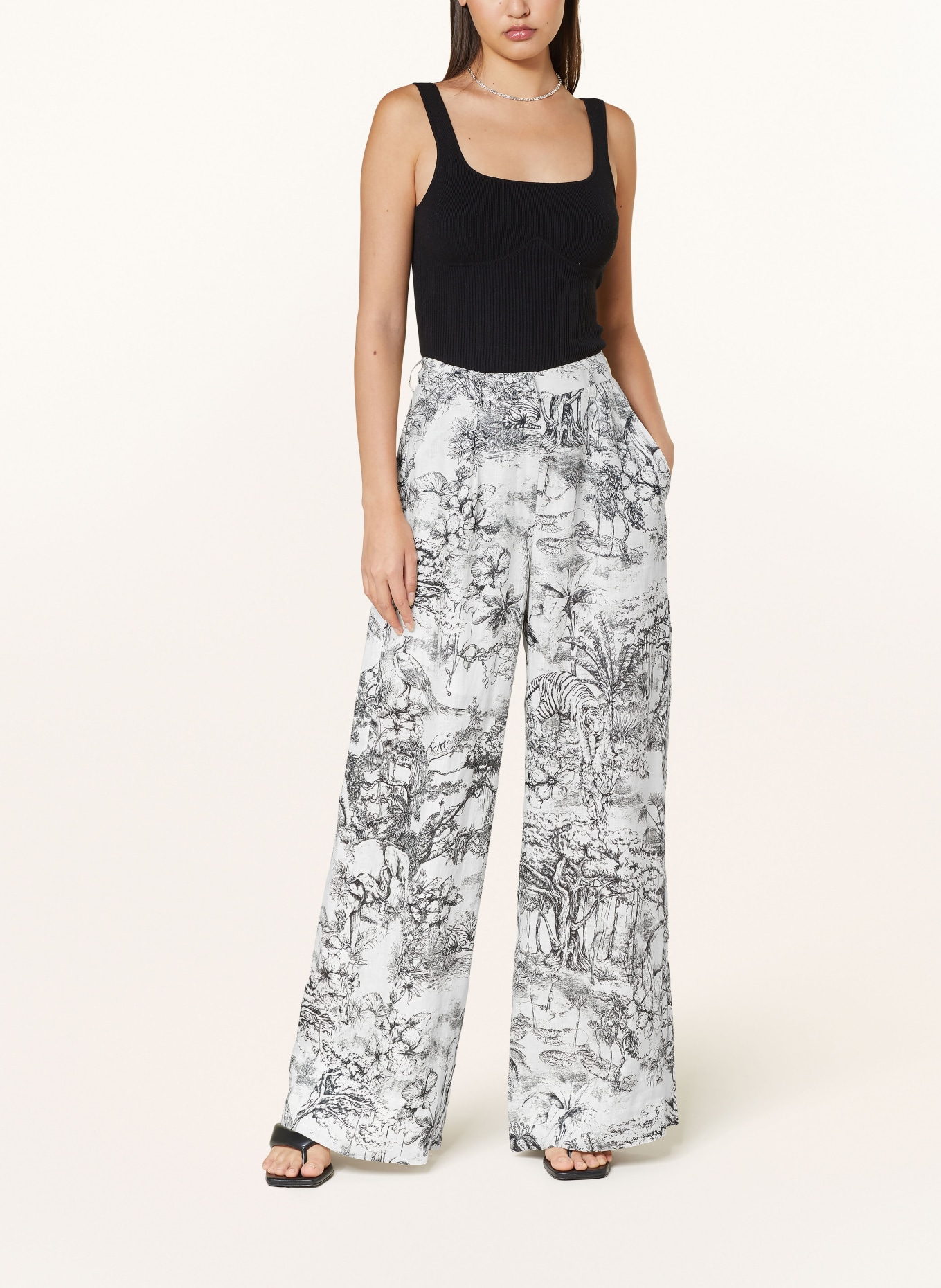 MRS & HUGS Wide leg trousers made of linen, Color: WHITE/ BLACK (Image 2)
