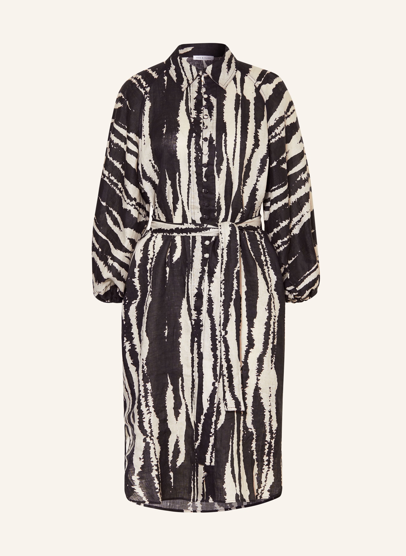 MRS & HUGS Hemdblusenkleid aus Leinen: SCHWARZ / CREME