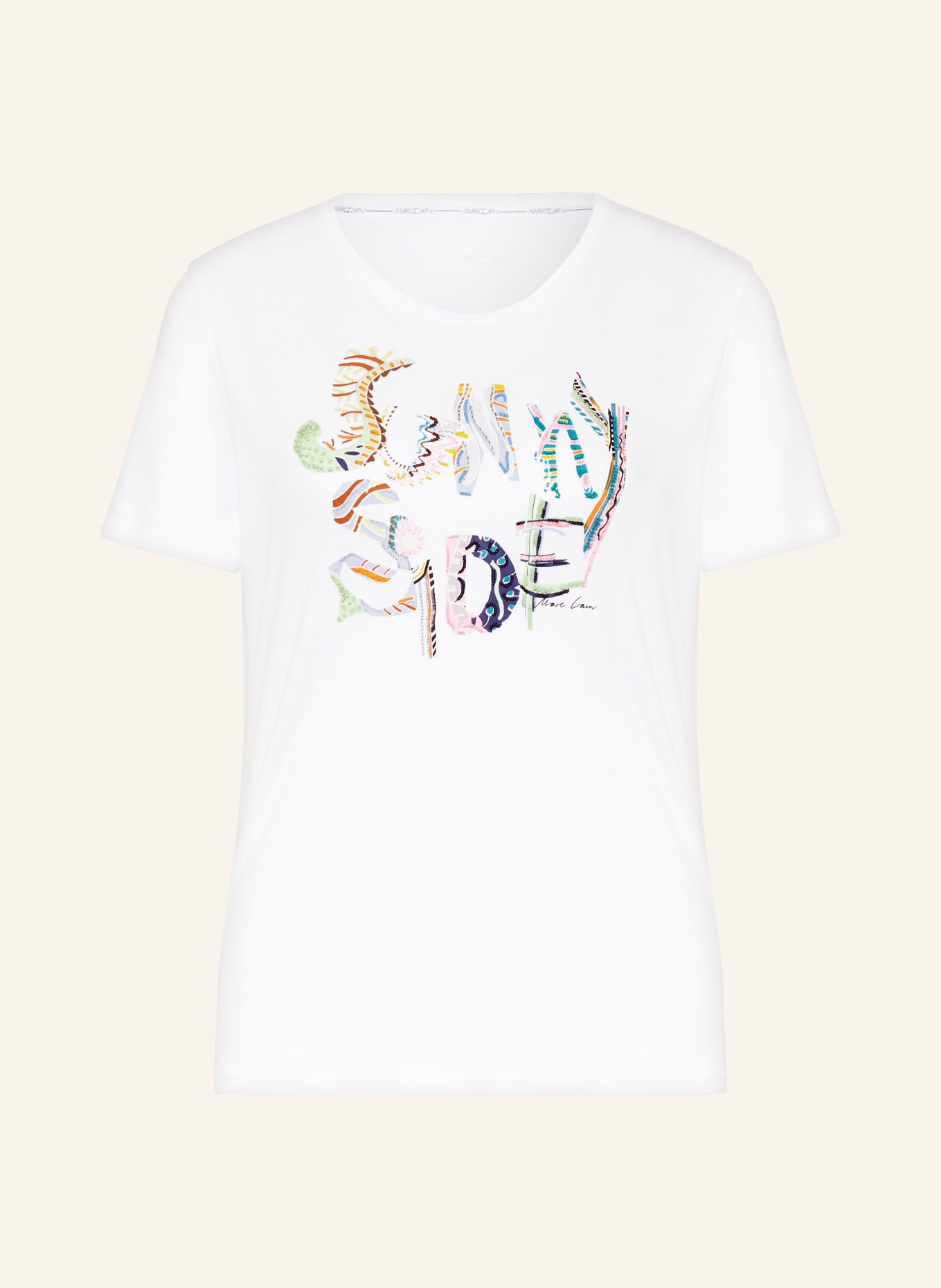MARC CAIN T-shirt z perełkami i cekinami, Kolor: 100 WHITE (Obrazek 1)
