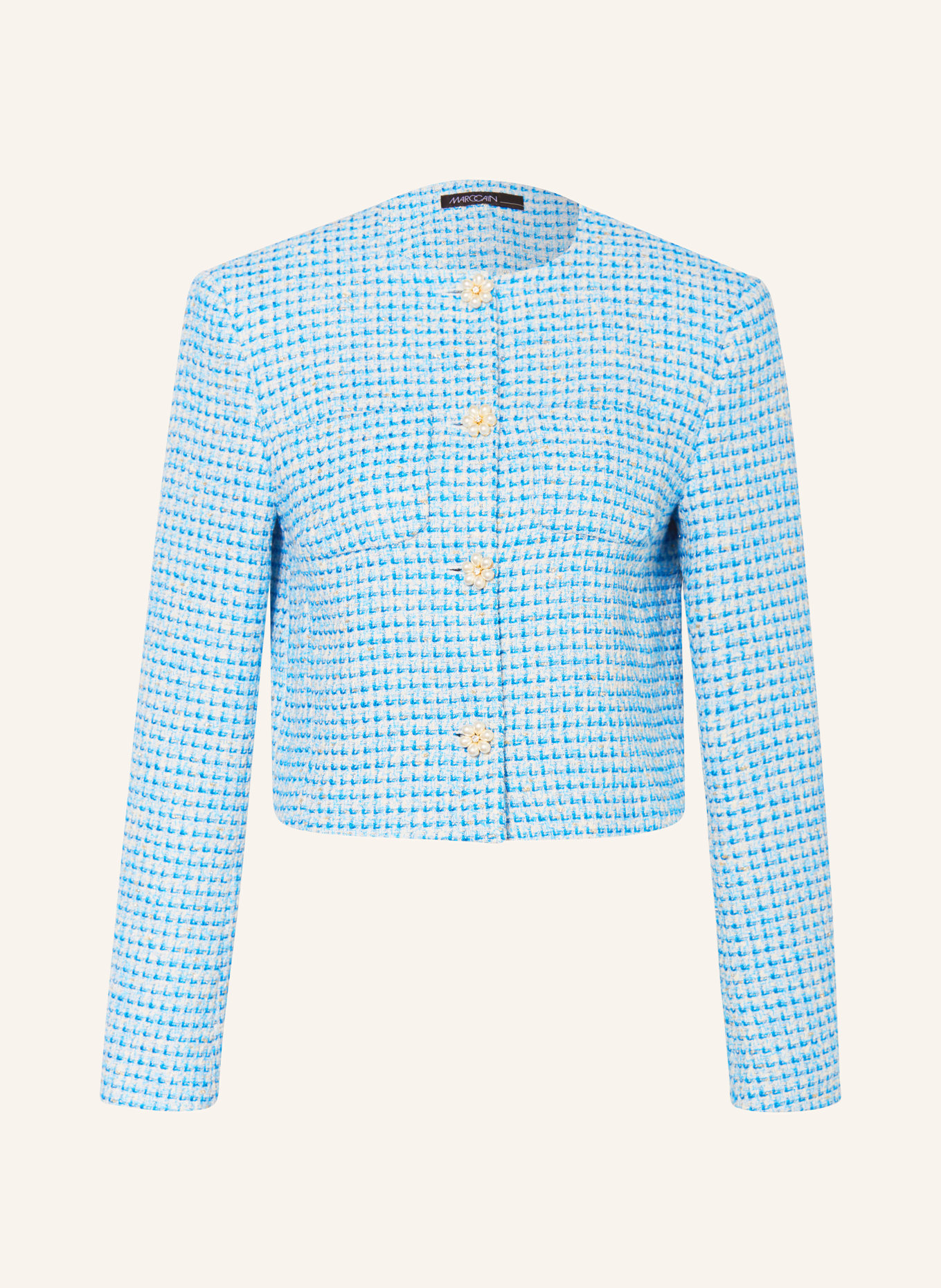 MARC CAIN Boxy jacket made of tweed with glitter thread, Color: 341 light azure (Image 1)