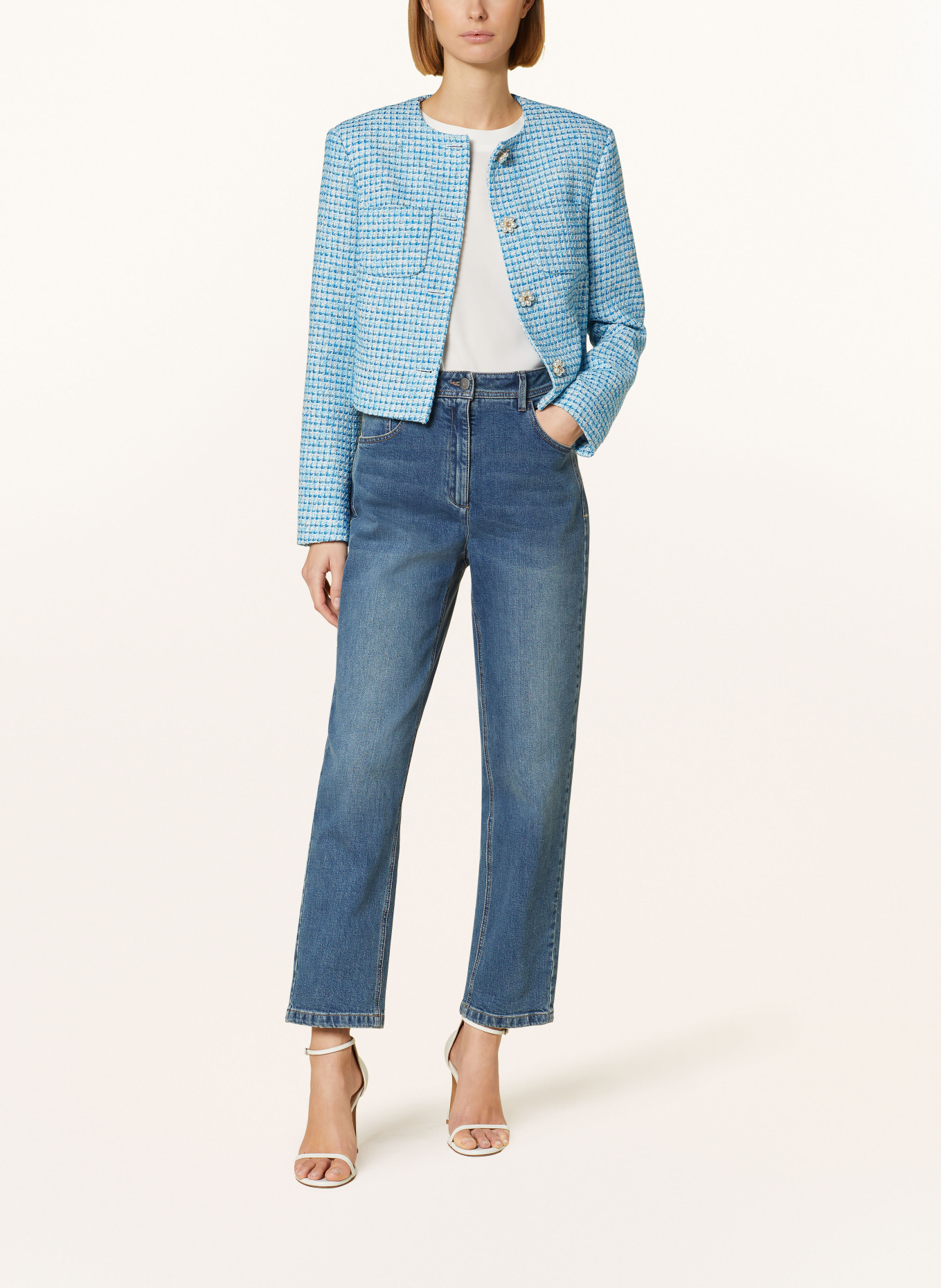 MARC CAIN Boxy jacket made of tweed with glitter thread, Color: 341 light azure (Image 2)