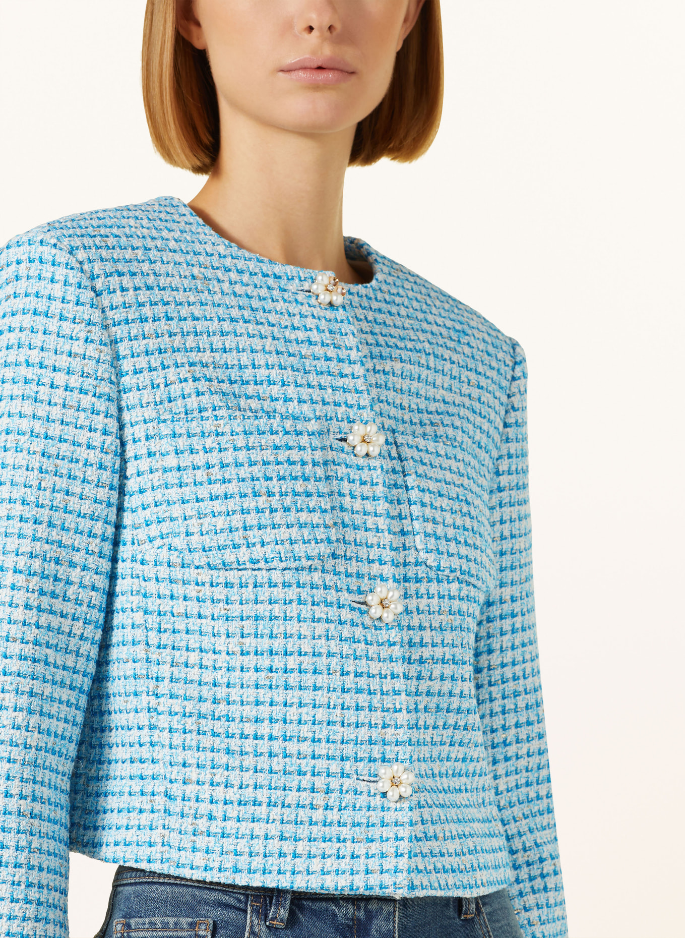 MARC CAIN Kastenjacke aus Tweed mit Glitzergarn, Farbe: 341 light azure (Bild 4)