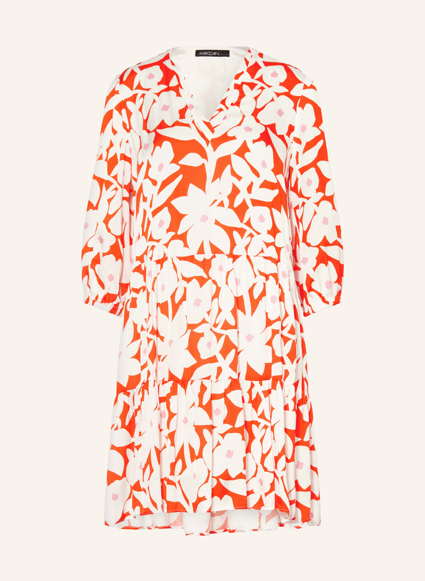 MARC CAIN Dress with 3/4 sleeves in satin, Color: 223 bright tomato (Image 1)