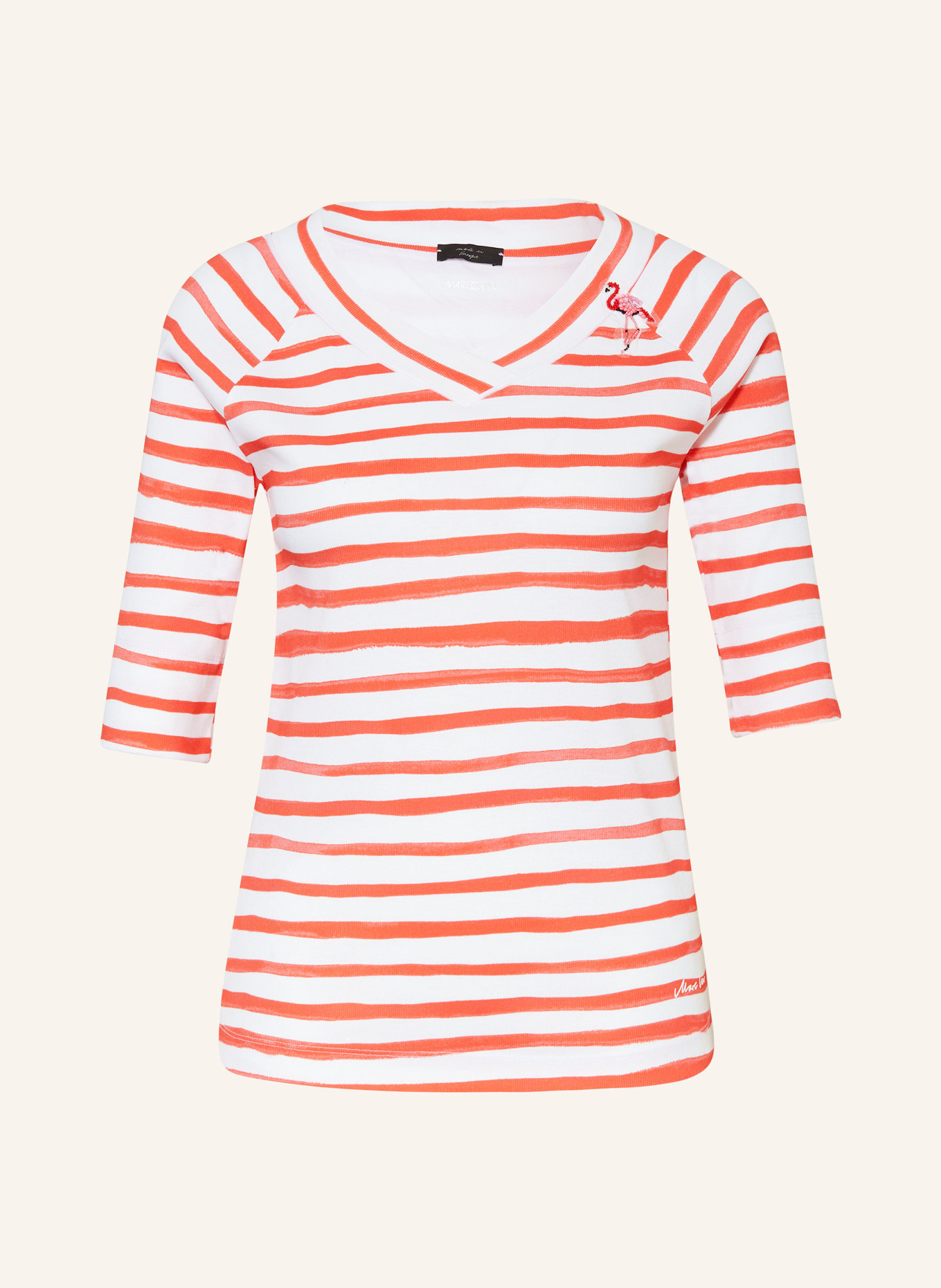 MARC CAIN T-shirt z obszyciem ozdobnymi kamykami, Kolor: 223 bright tomato (Obrazek 1)