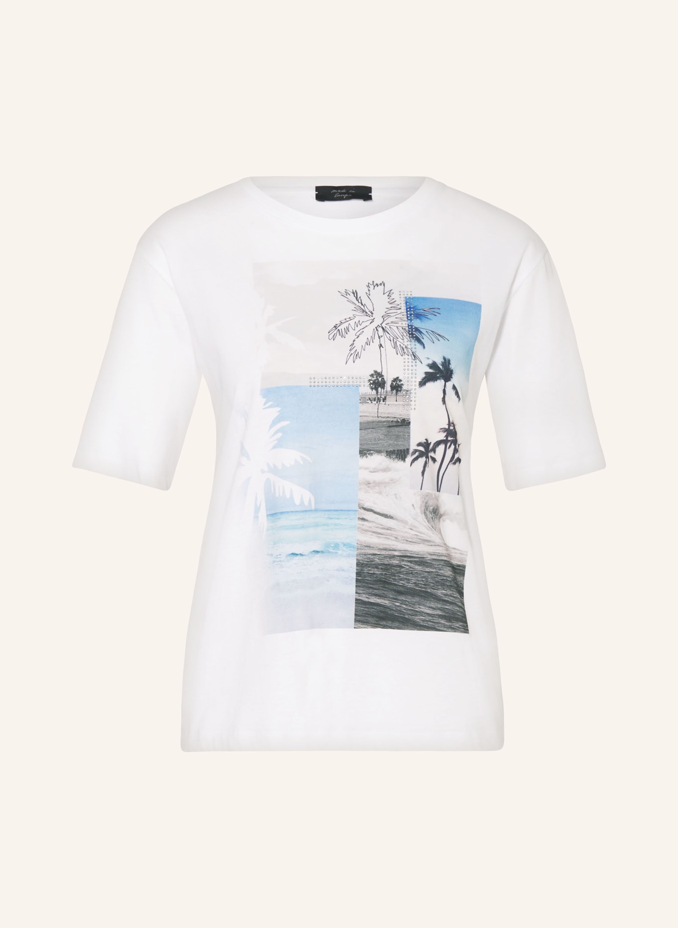 MARC CAIN T-shirt z obszyciem ozdobnymi kamykami, Kolor: 100 WHITE (Obrazek 1)