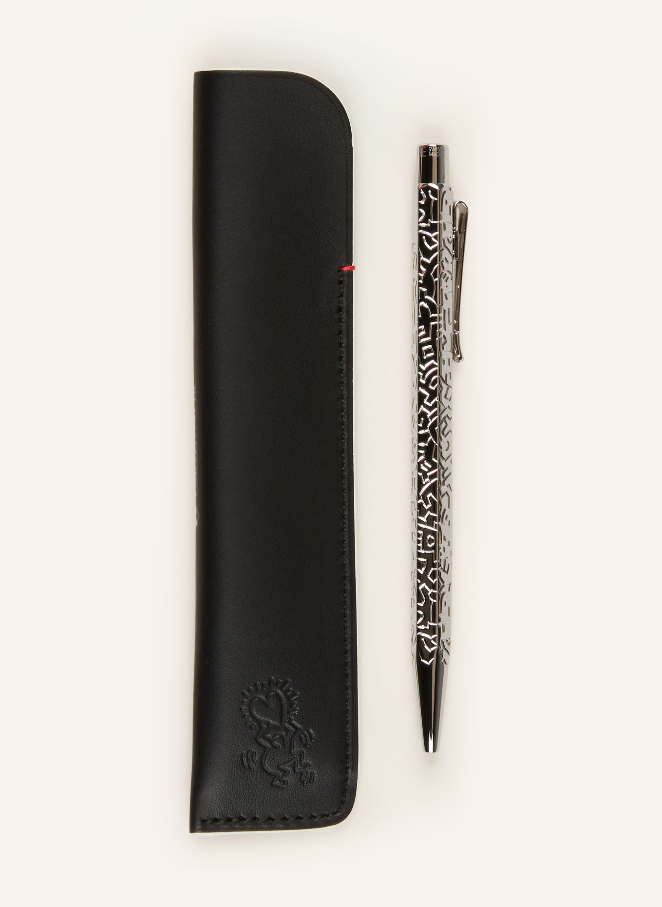 CARAN d'ACHE Zestaw ECRIDOR: Długopis przyciskowy i skórzane etui, Kolor: SREBRNY (Obrazek 2)