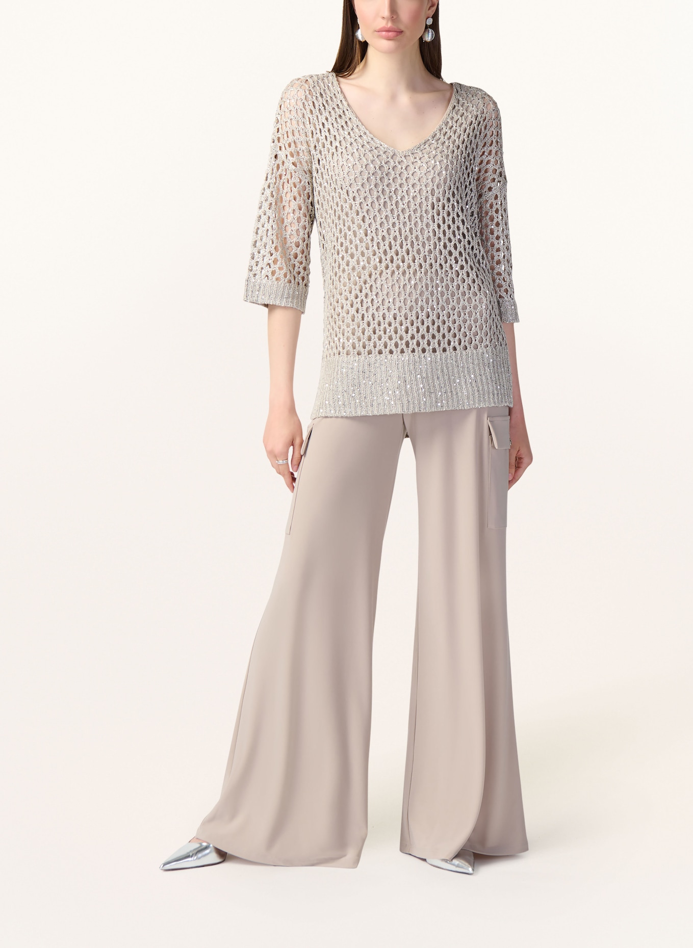 Joseph Ribkoff Sweater with 3/4 sleeve and sequins, Color: BEIGE (Image 2)