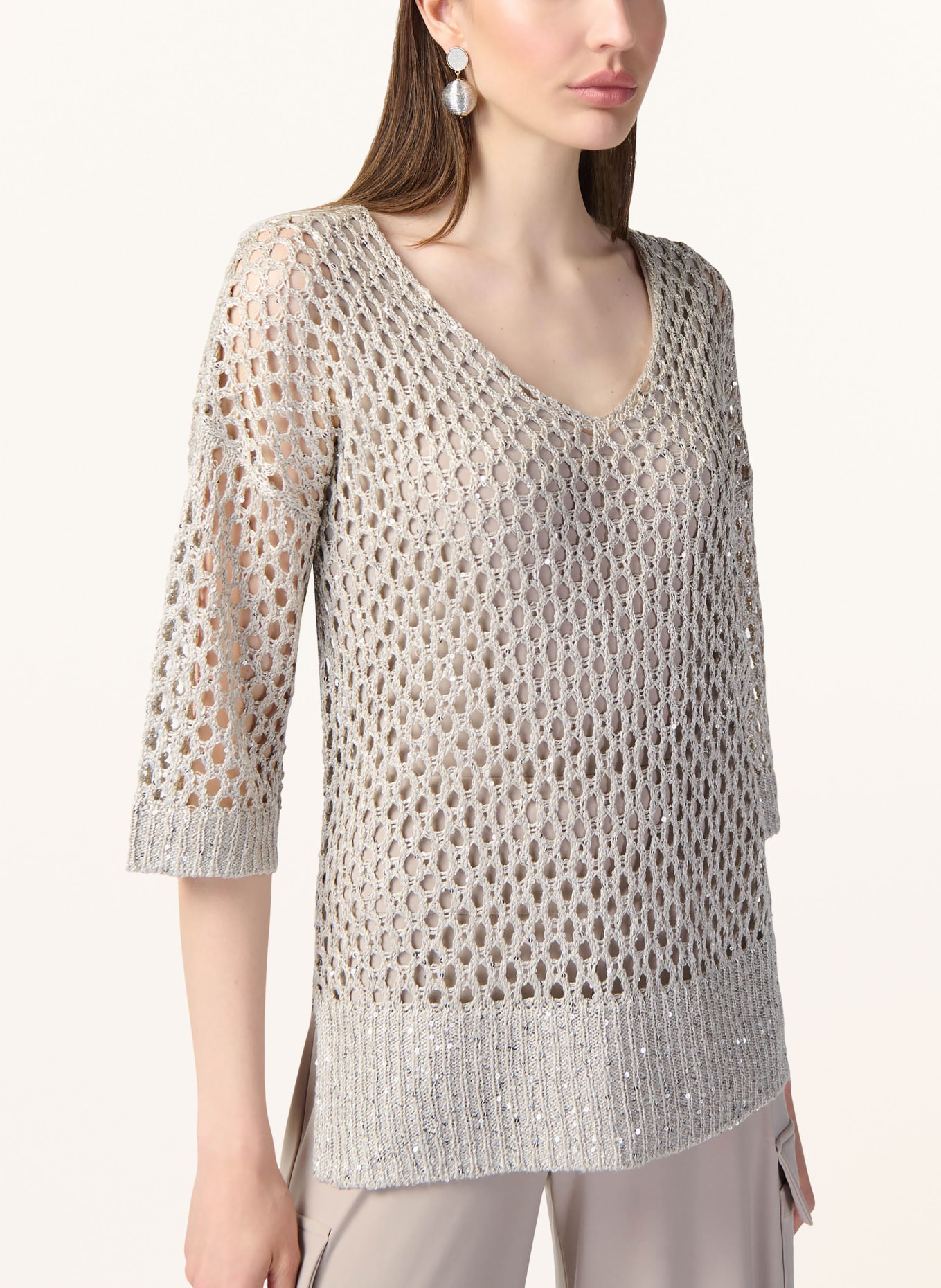 Joseph Ribkoff Sweater with 3/4 sleeve and sequins, Color: BEIGE (Image 4)