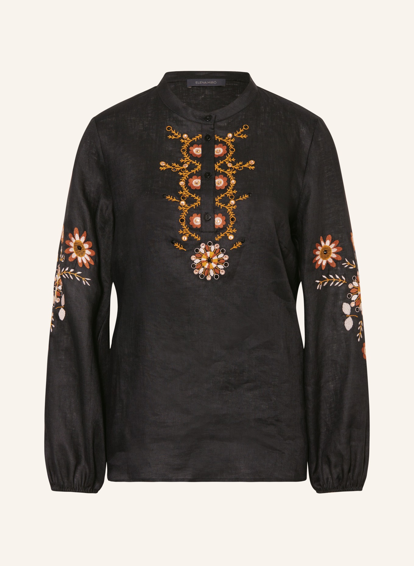 ELENA MIRO Linen blouse with decorative gems, Color: BLACK (Image 1)
