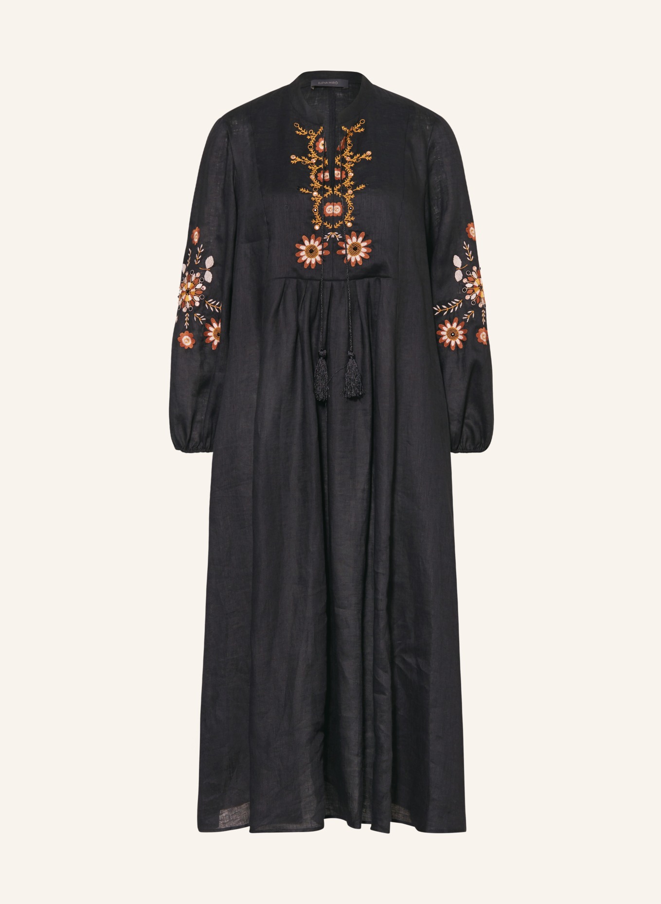 ELENA MIRO Linen dress with decorative gems, Color: BLACK (Image 1)