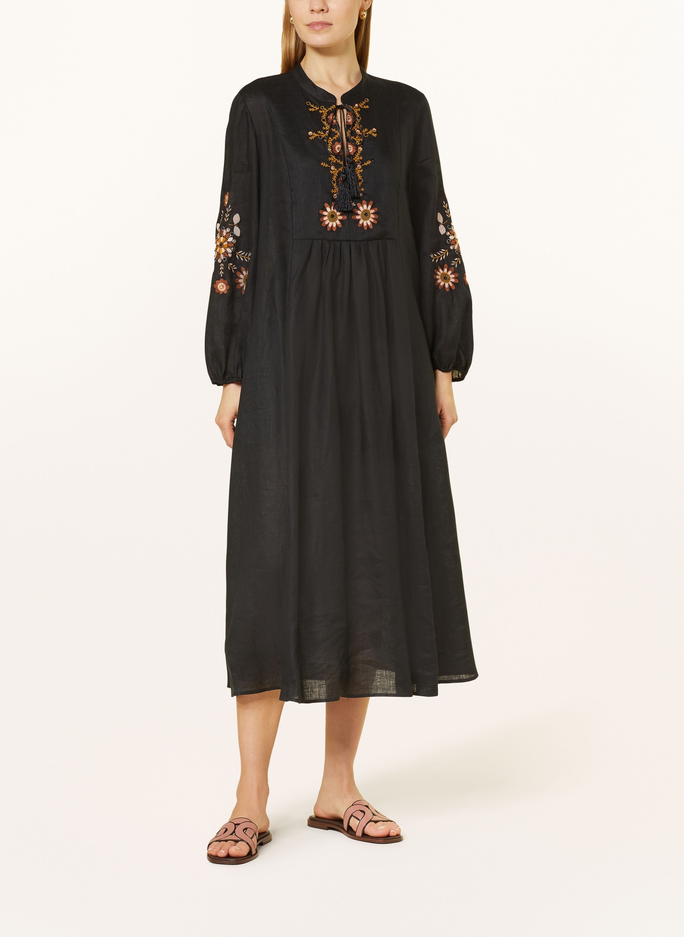 ELENA MIRO Linen dress with decorative gems, Color: BLACK (Image 2)
