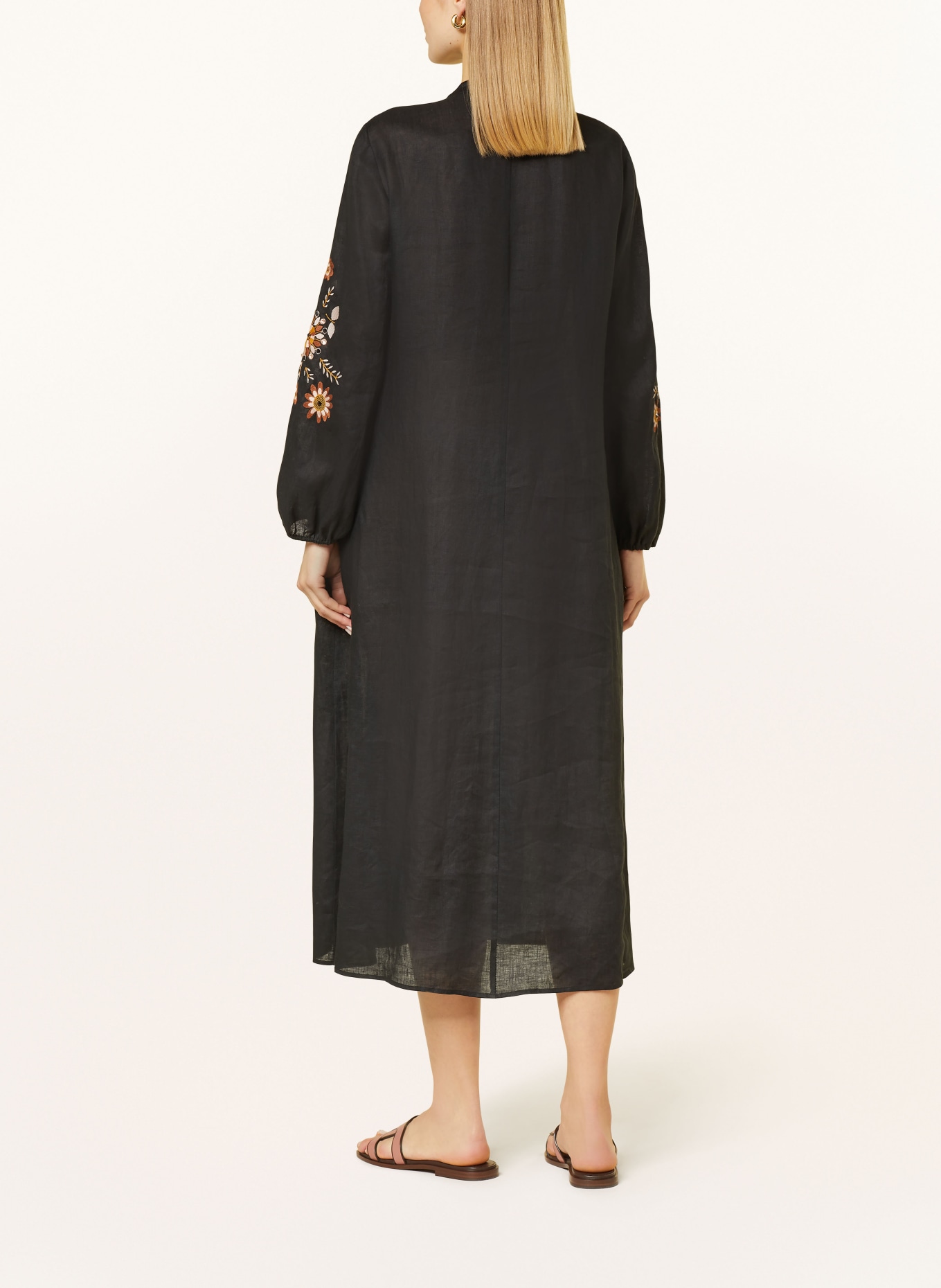 ELENA MIRO Linen dress with decorative gems, Color: BLACK (Image 3)