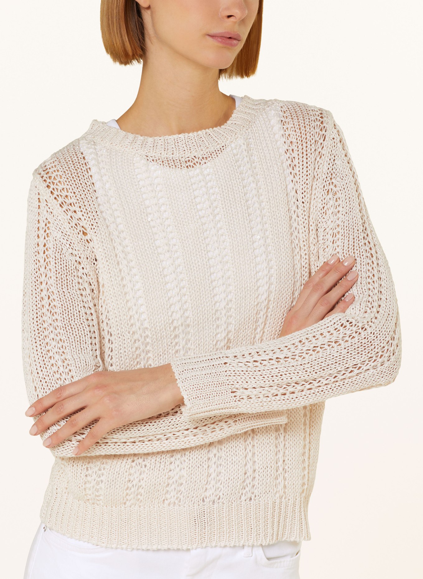 HEMISPHERE Linen sweater with sequins, Color: CREAM (Image 4)