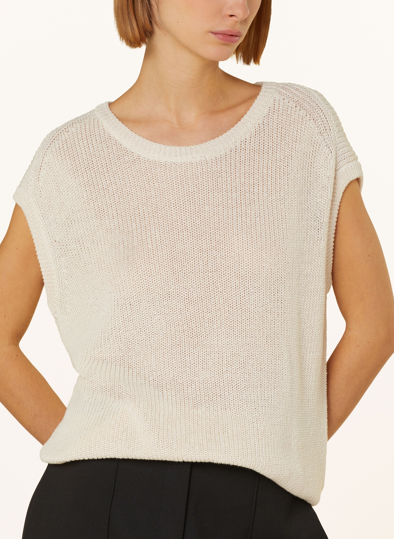 HEMISPHERE Linen sleeveless sweater with sequins, Color: CREAM (Image 4)