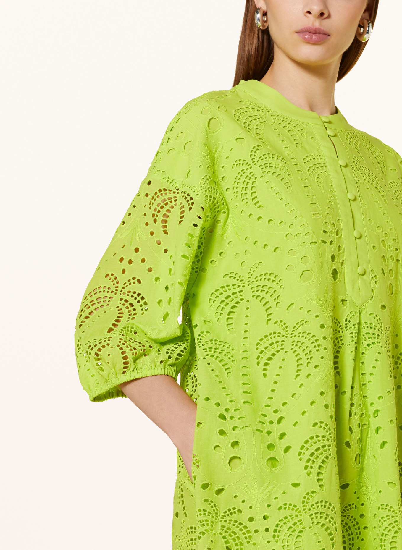 darling harbour Dress with 3/4 sleeves and broderie anglaise, Color: LIGHT GREEN (Image 4)