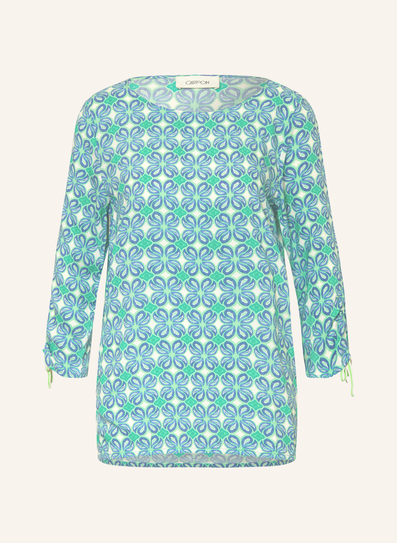 CARTOON Shirt blouse with 3/4 sleeves, Color: LIGHT GREEN/ BLUE/ CREAM (Image 1)