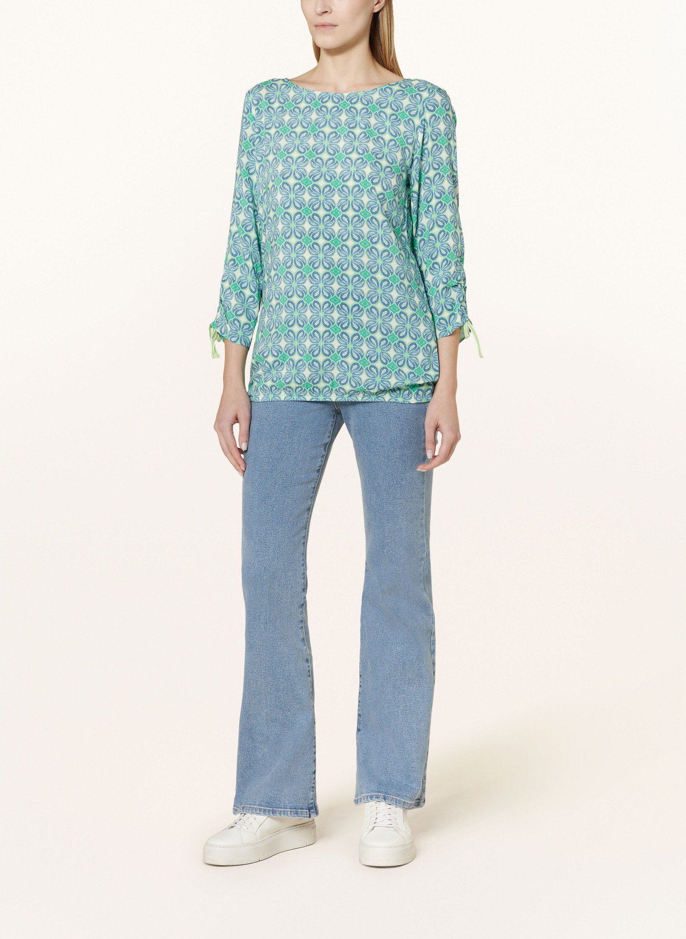 CARTOON Shirt blouse with 3/4 sleeves, Color: LIGHT GREEN/ BLUE/ CREAM (Image 2)