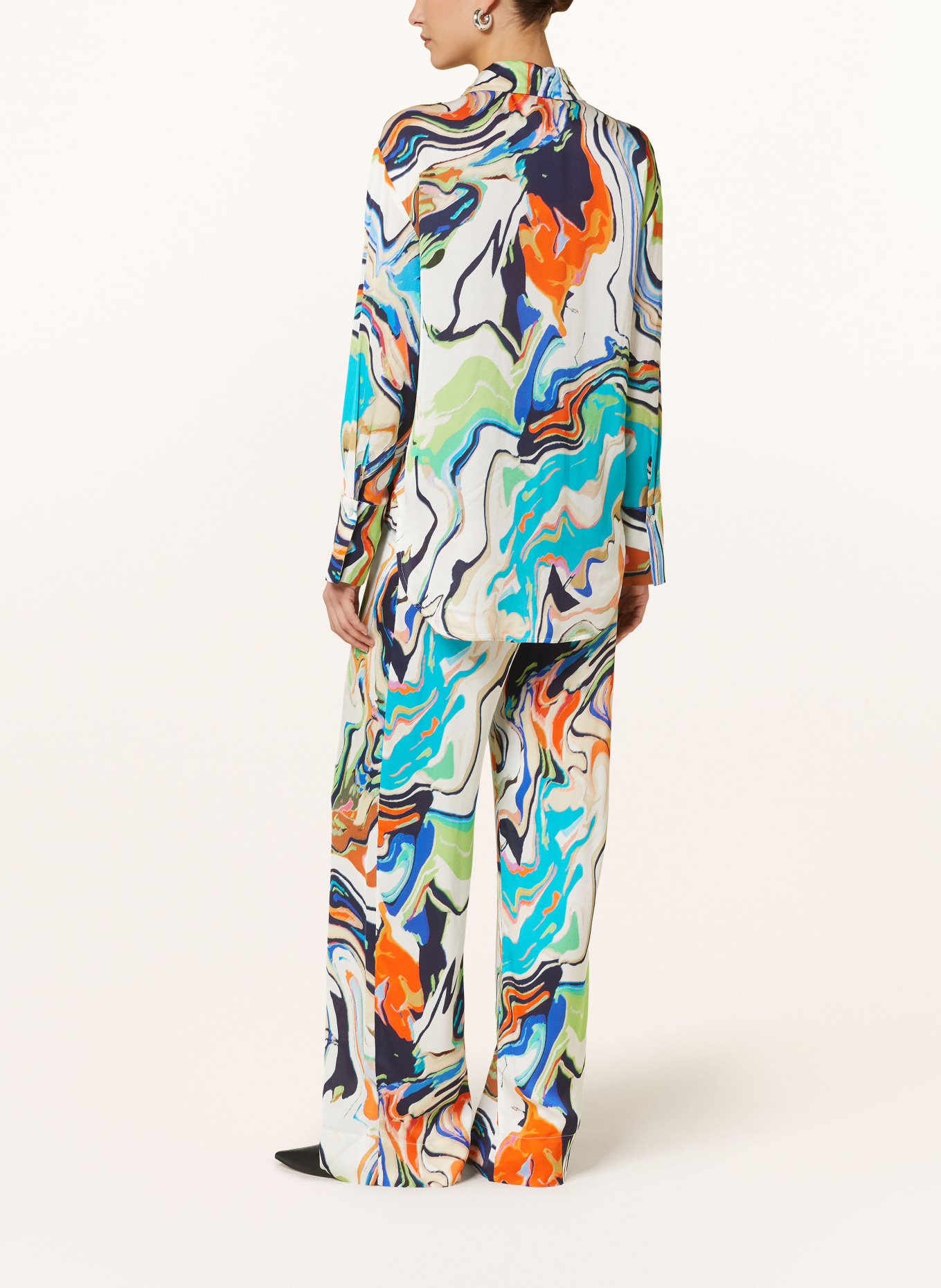 MRS & HUGS Wide leg trousers in satin, Color: WHITE/ BLUE/ GREEN (Image 3)