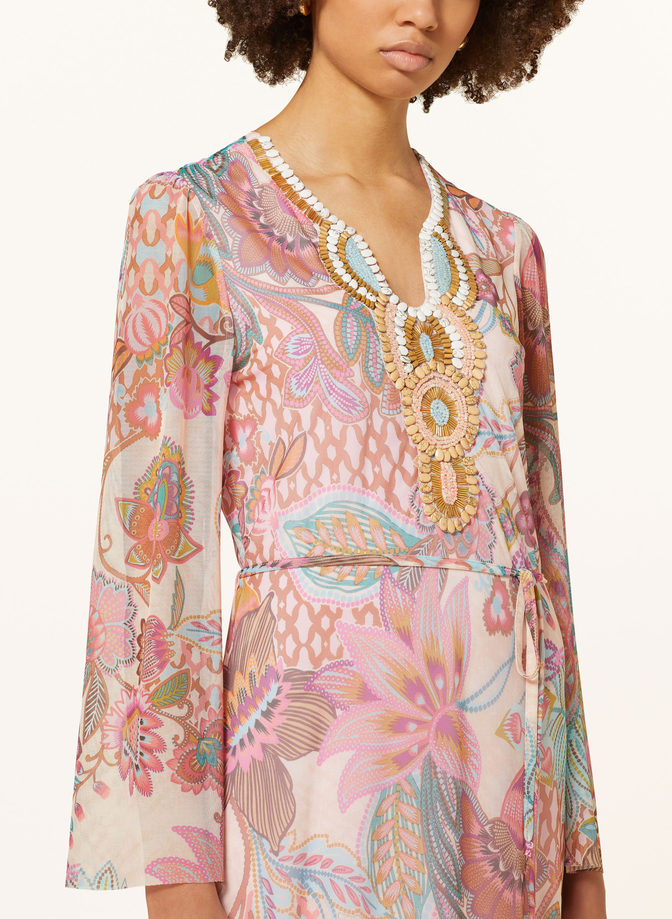 Ana Alcazar Mesh dress with decorative gems, Color: PINK/ LIGHT ORANGE/ TEAL (Image 4)