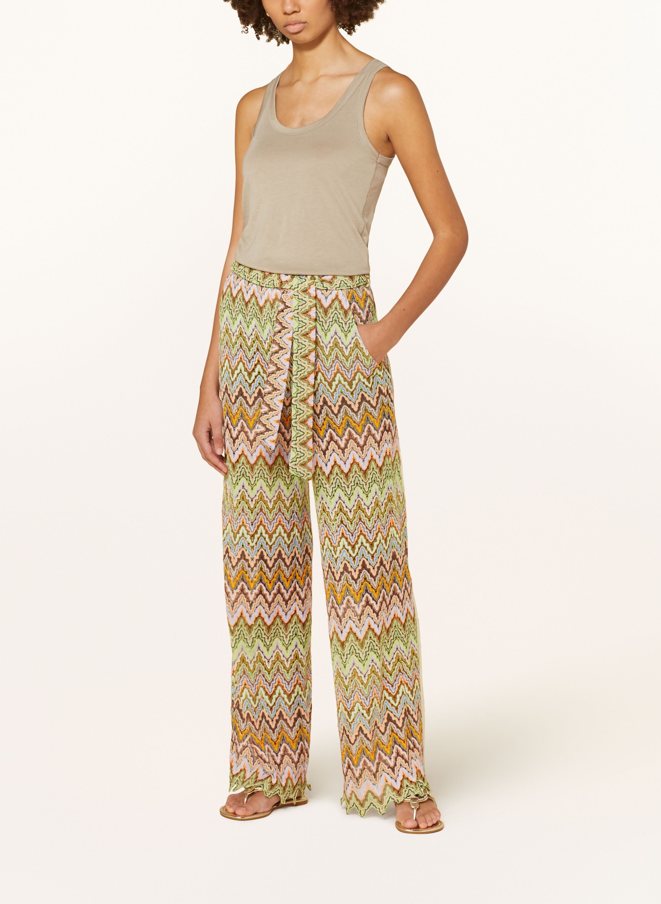 Ana Alcazar Trousers with glitter thread, Color: BROWN/ LIGHT GREEN/ LIGHT PURPLE (Image 2)