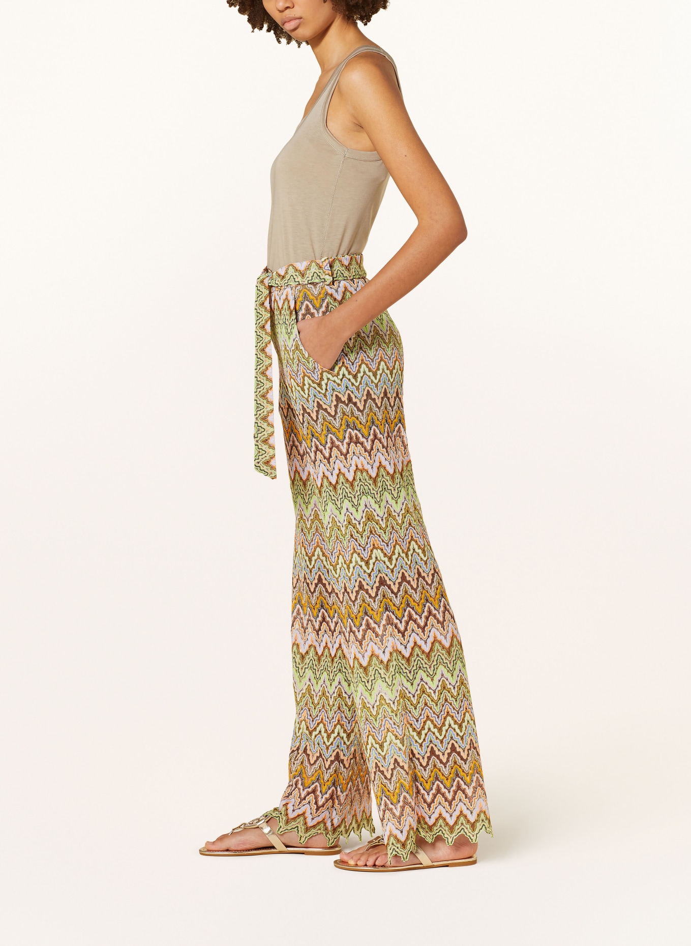 Ana Alcazar Trousers with glitter thread, Color: BROWN/ LIGHT GREEN/ LIGHT PURPLE (Image 4)