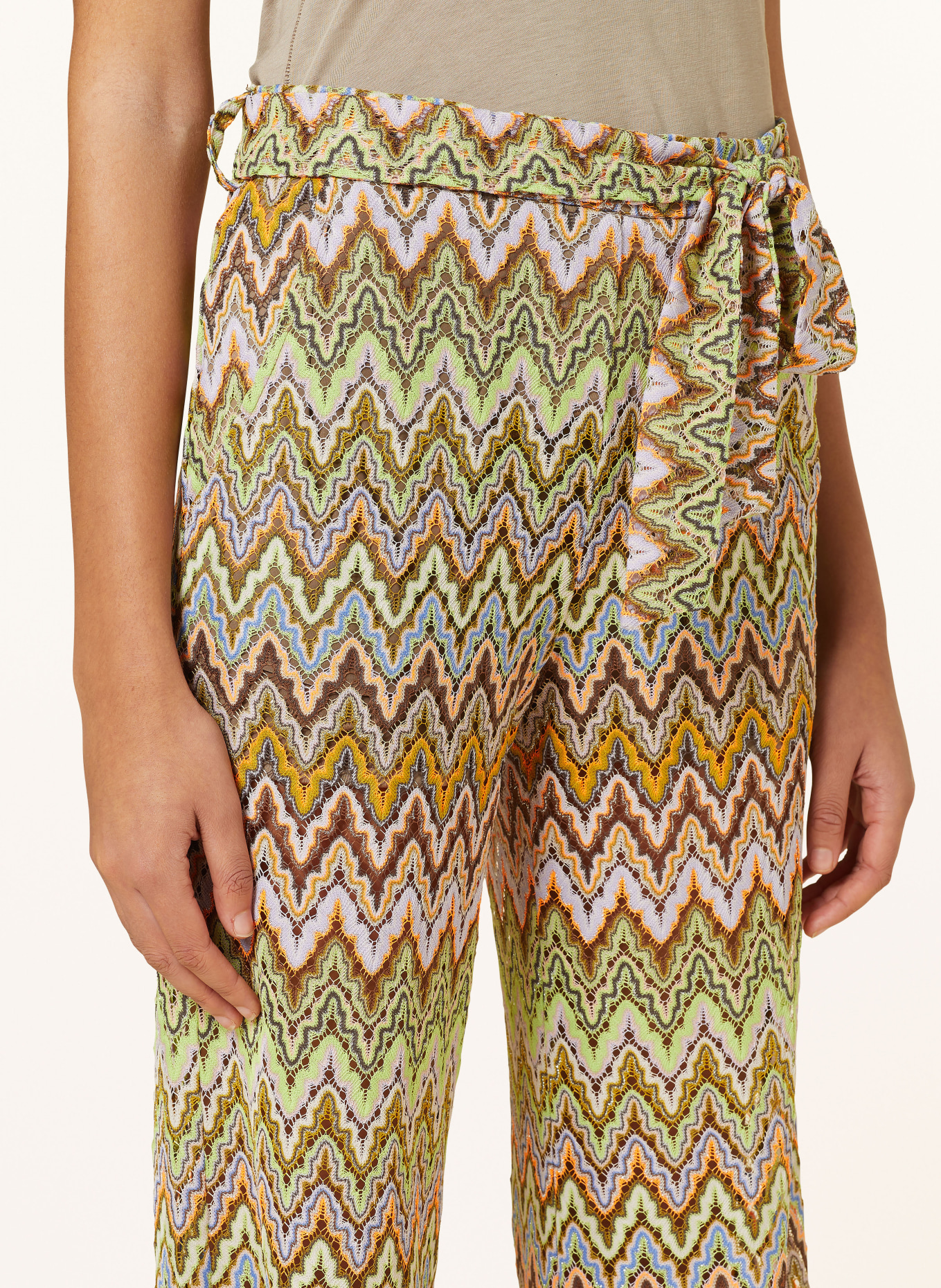 Ana Alcazar Trousers with glitter thread, Color: BROWN/ LIGHT GREEN/ LIGHT PURPLE (Image 5)