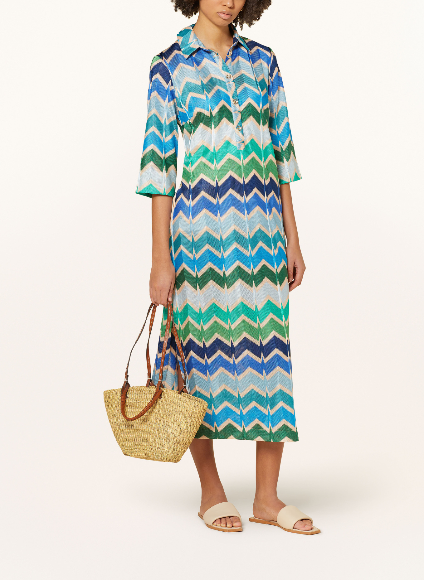 Ana Alcazar Dress with 3/4 sleeves, Color: BLUE/ BEIGE/ GREEN (Image 2)