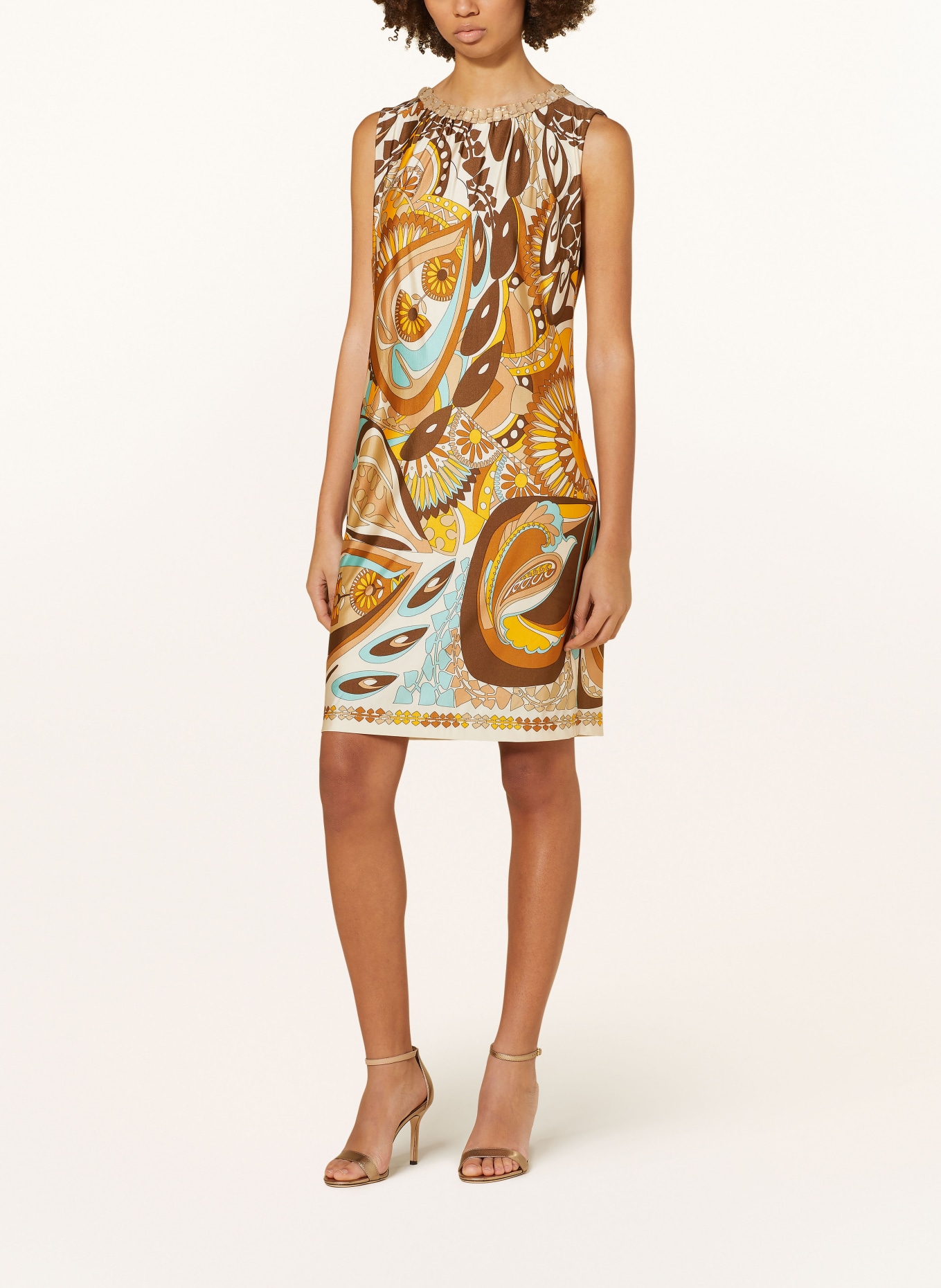 Ana Alcazar Dress with decorative gems, Color: CREAM/ BROWN/ DARK YELLOW (Image 2)