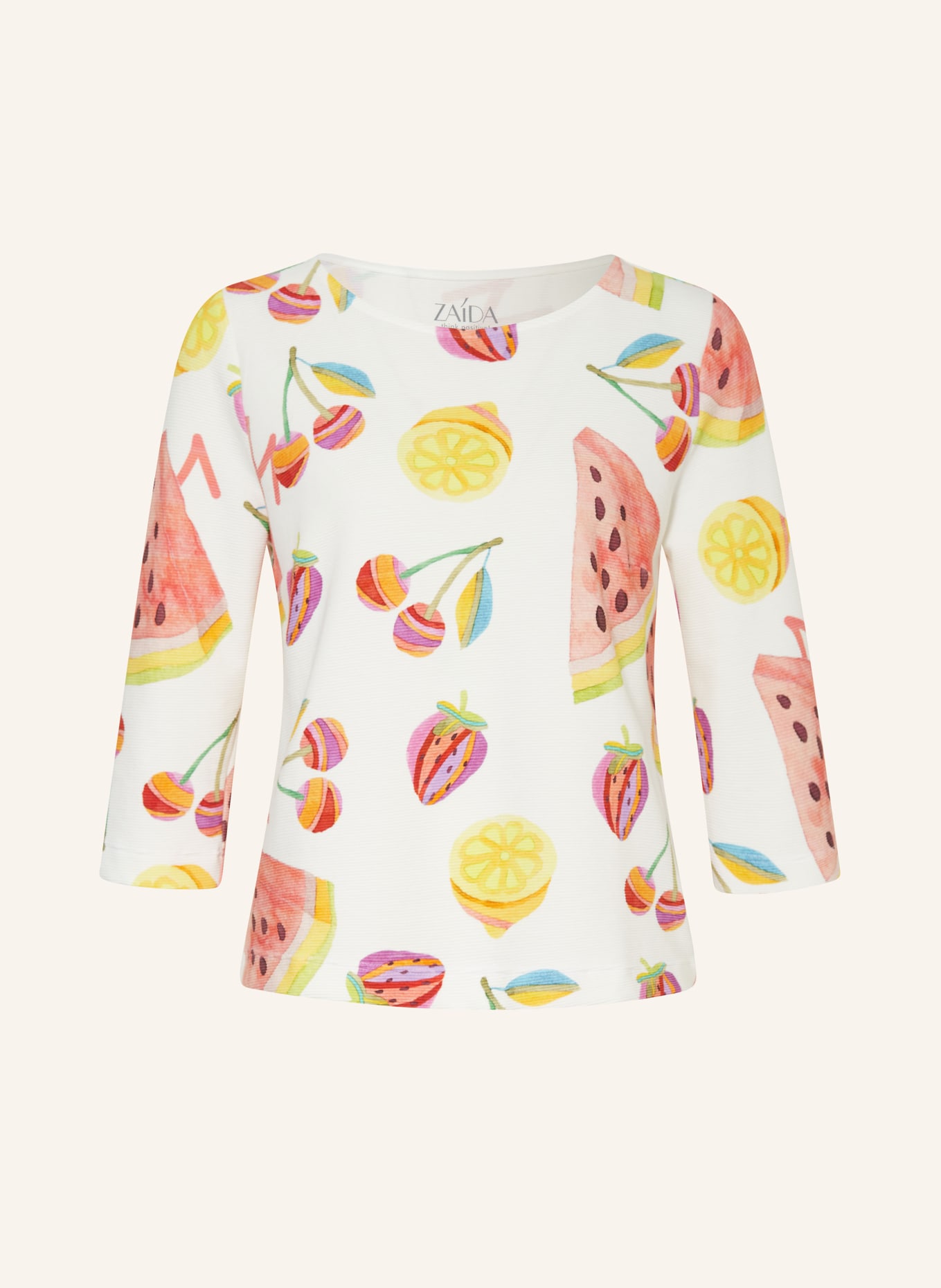 ZAÍDA Shirt with 3/4 sleeves, Color: WHITE/ YELLOW/ RED (Image 1)