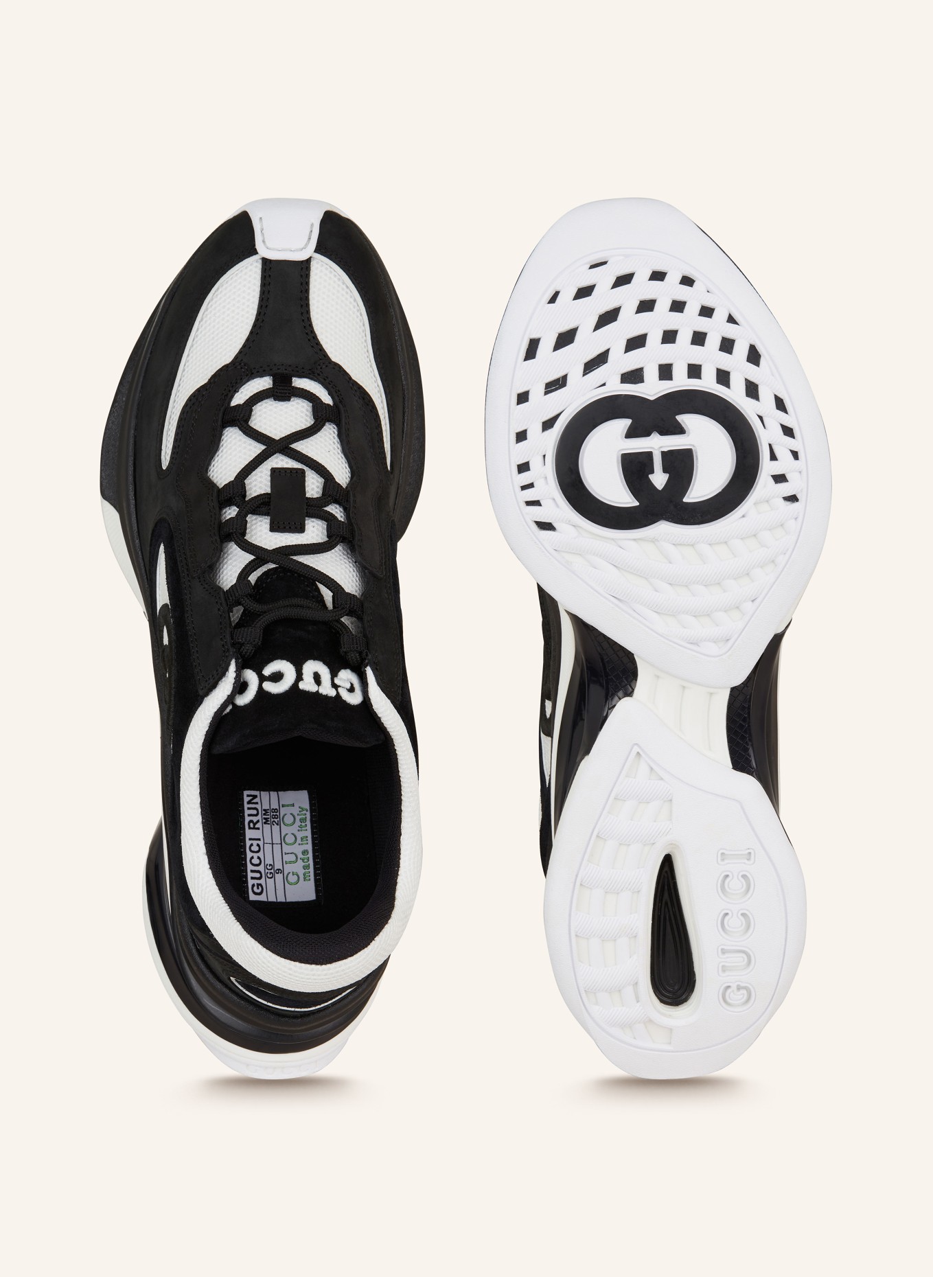 GUCCI Sneakersy RUN PREMIUM, Kolor: 1089 BLACK WHITE (Obrazek 5)