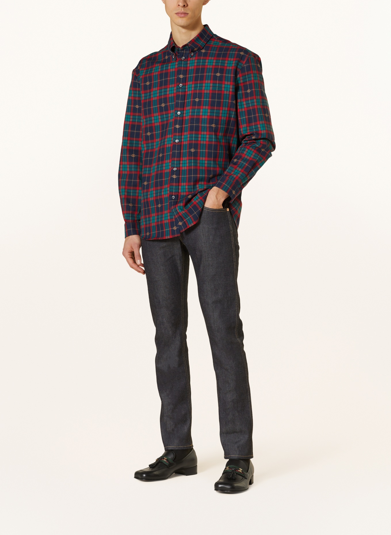 GUCCI Flannel shirt comfort fit, Color: RED/ DARK BLUE/ GREEN (Image 2)