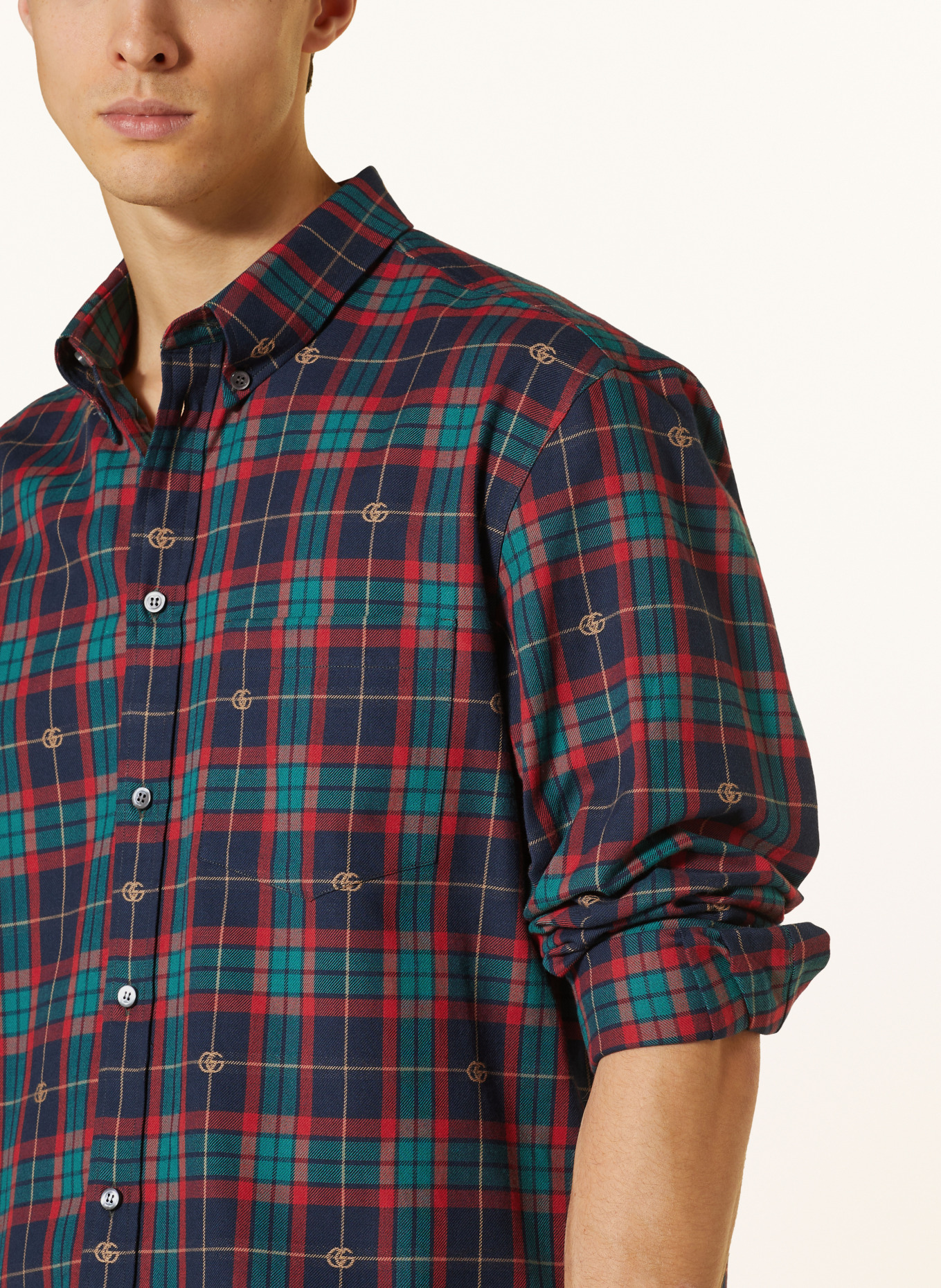 GUCCI Flannel shirt comfort fit, Color: RED/ DARK BLUE/ GREEN (Image 4)