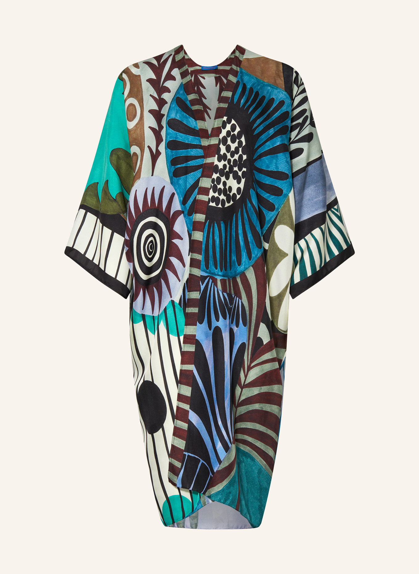 Barbieri Silk kimono with 3/4 sleeves, Color: BLUE/ GREEN/ ECRU (Image 1)