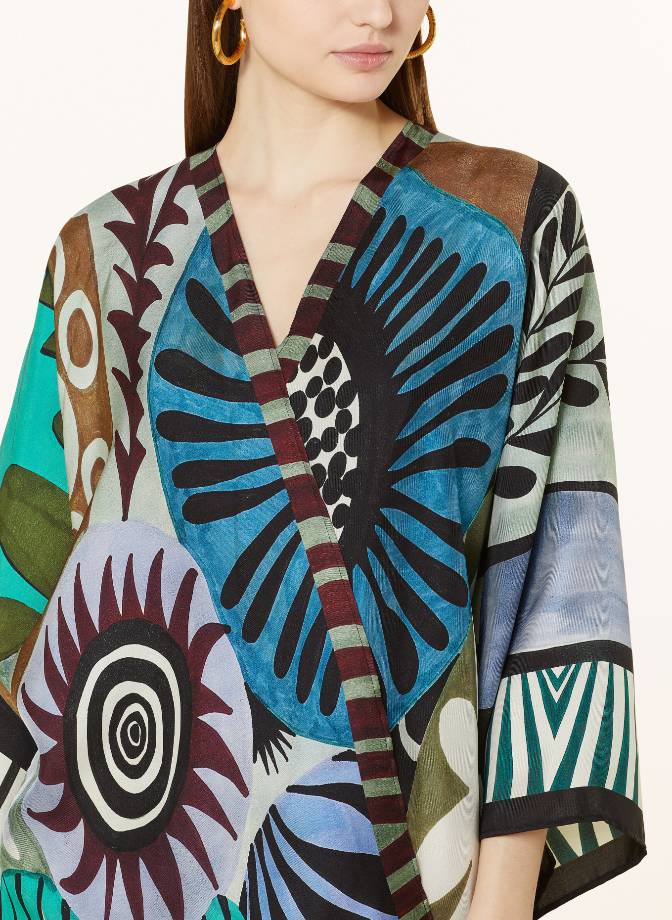 Barbieri Silk kimono with 3/4 sleeves, Color: BLUE/ GREEN/ ECRU (Image 4)
